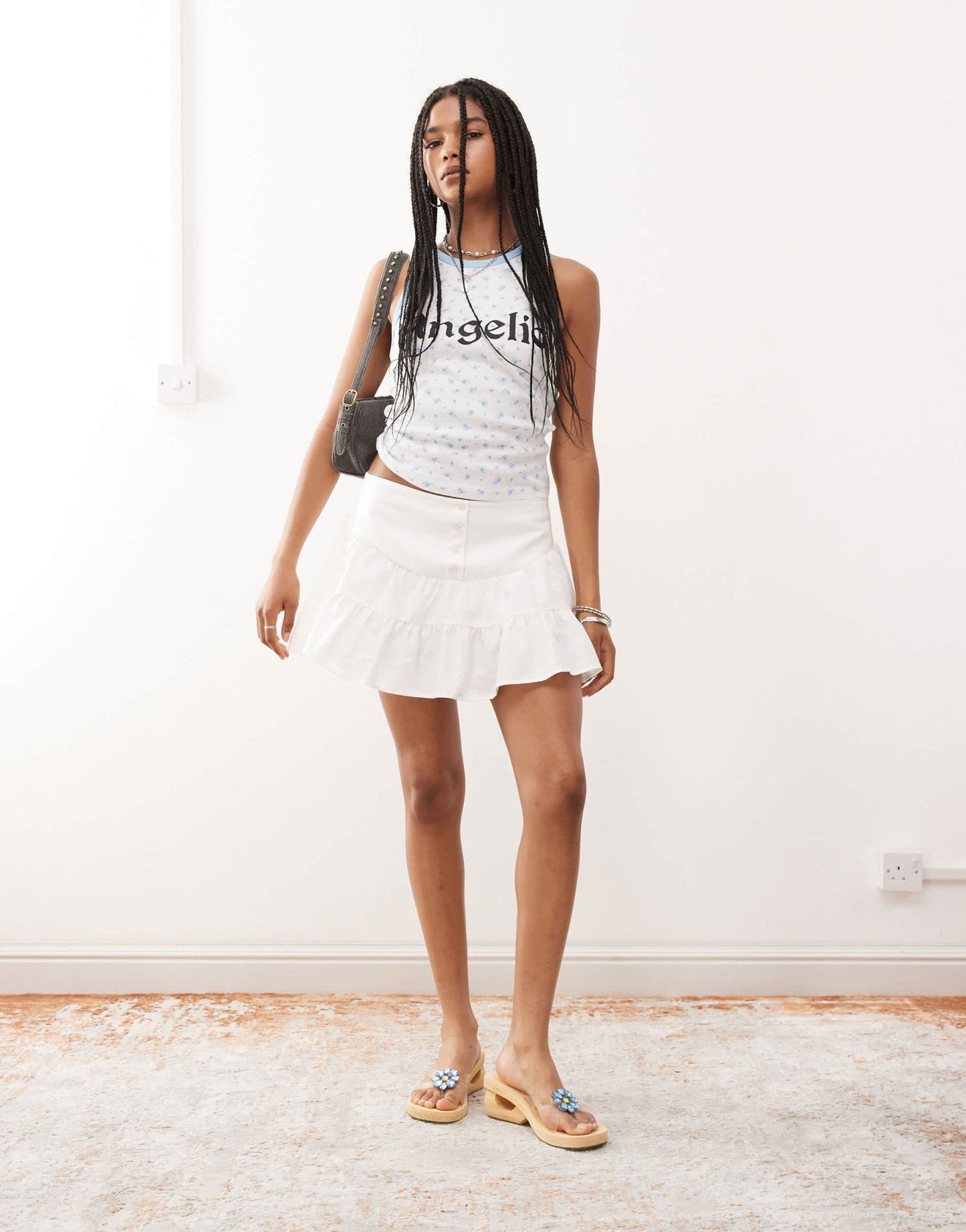 Reclaimed Vintage dropped waist tiered ruffle skirt in ivory - ASOS Sample Sale