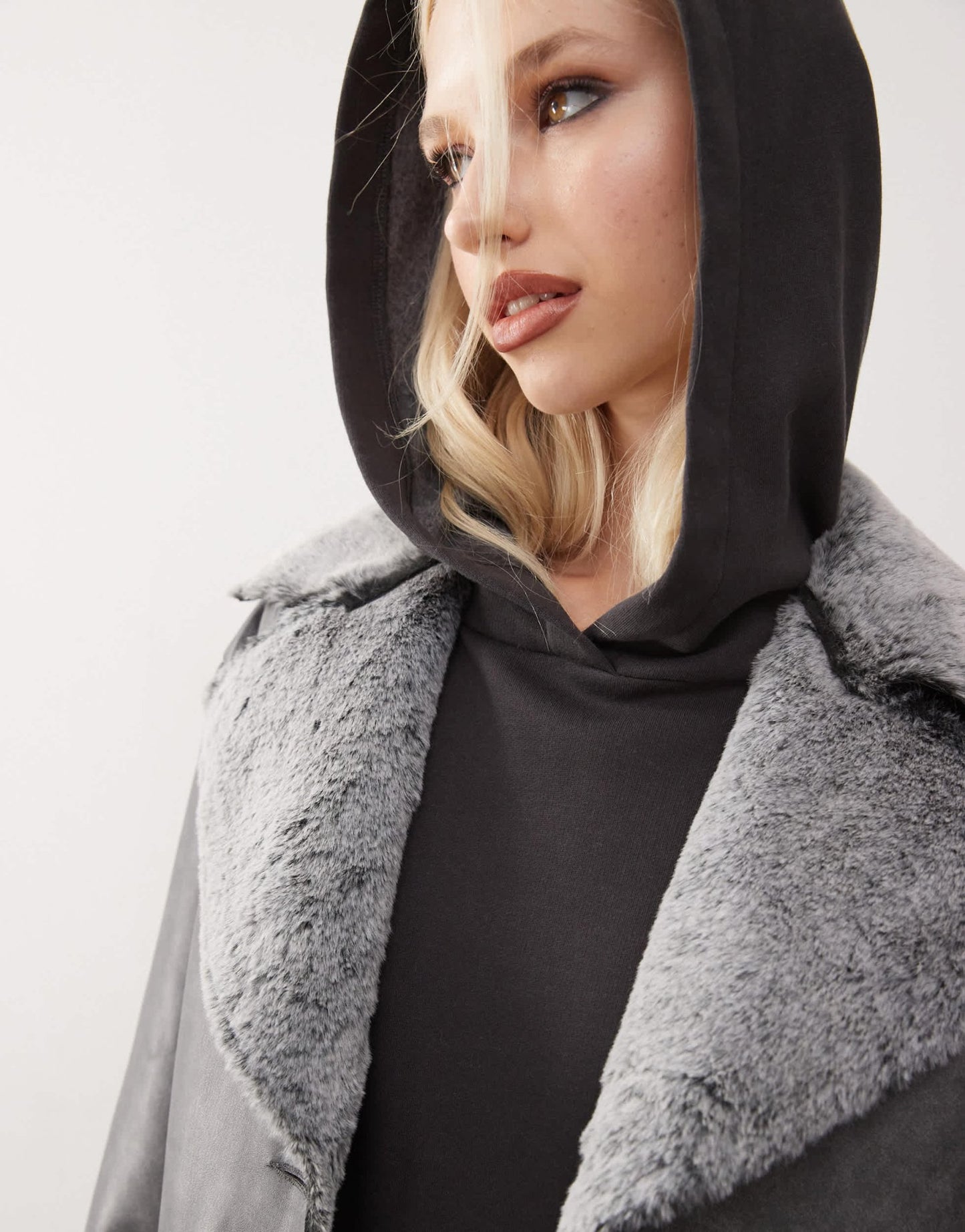 Reclaimed Vintage faux suede coat with fur trim - ASOS Sample Sale