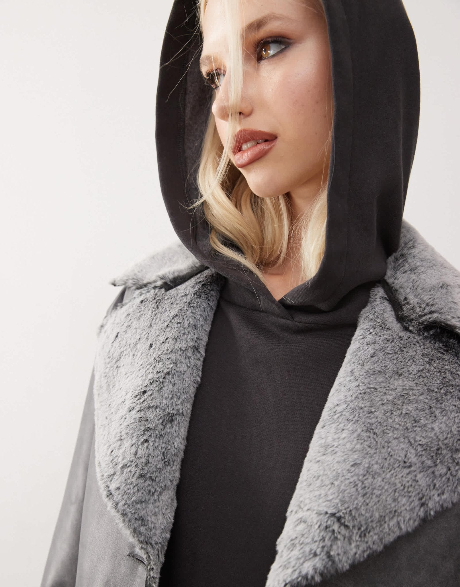 Reclaimed Vintage faux suede coat with fur trim - ASOS Sample Sale