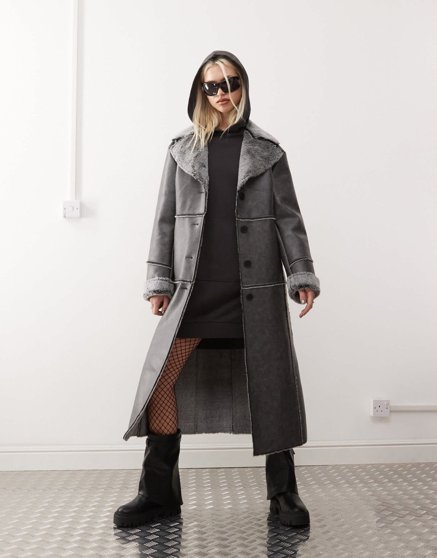 Reclaimed Vintage faux suede coat with fur trim - ASOS Sample Sale