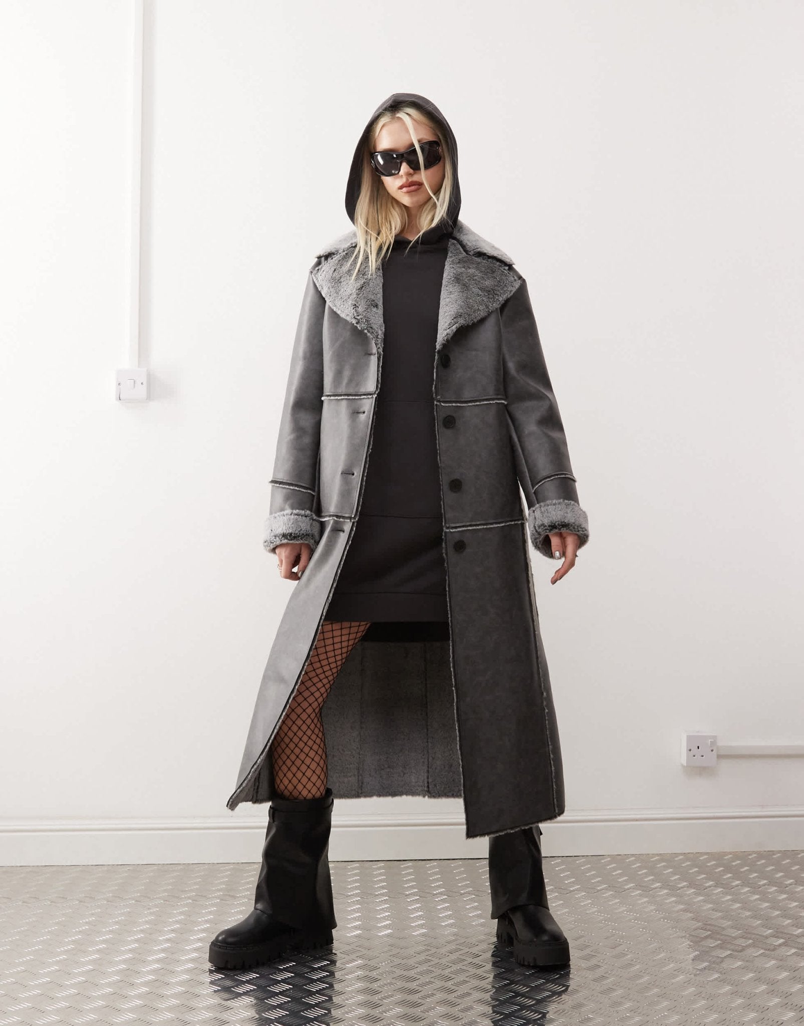 Reclaimed Vintage faux suede coat with fur trim - ASOS Sample Sale