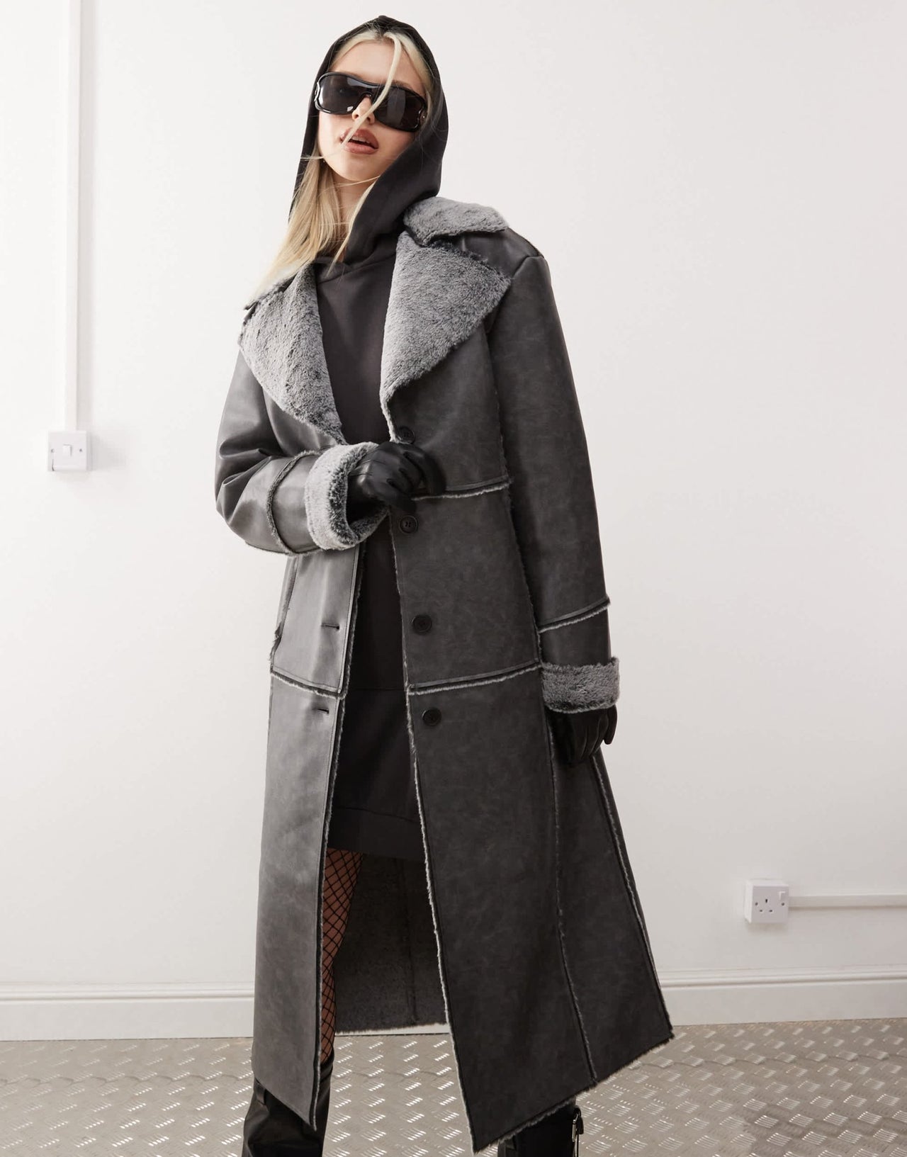 Reclaimed Vintage faux suede coat with fur trim - ASOS Sample Sale