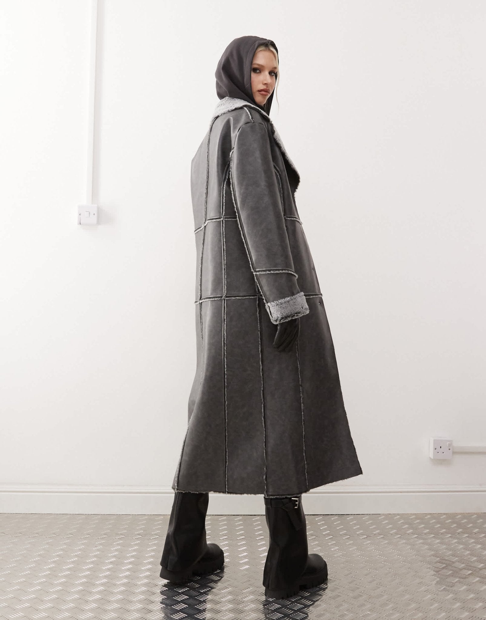 Reclaimed Vintage faux suede coat with fur trim - ASOS Sample Sale