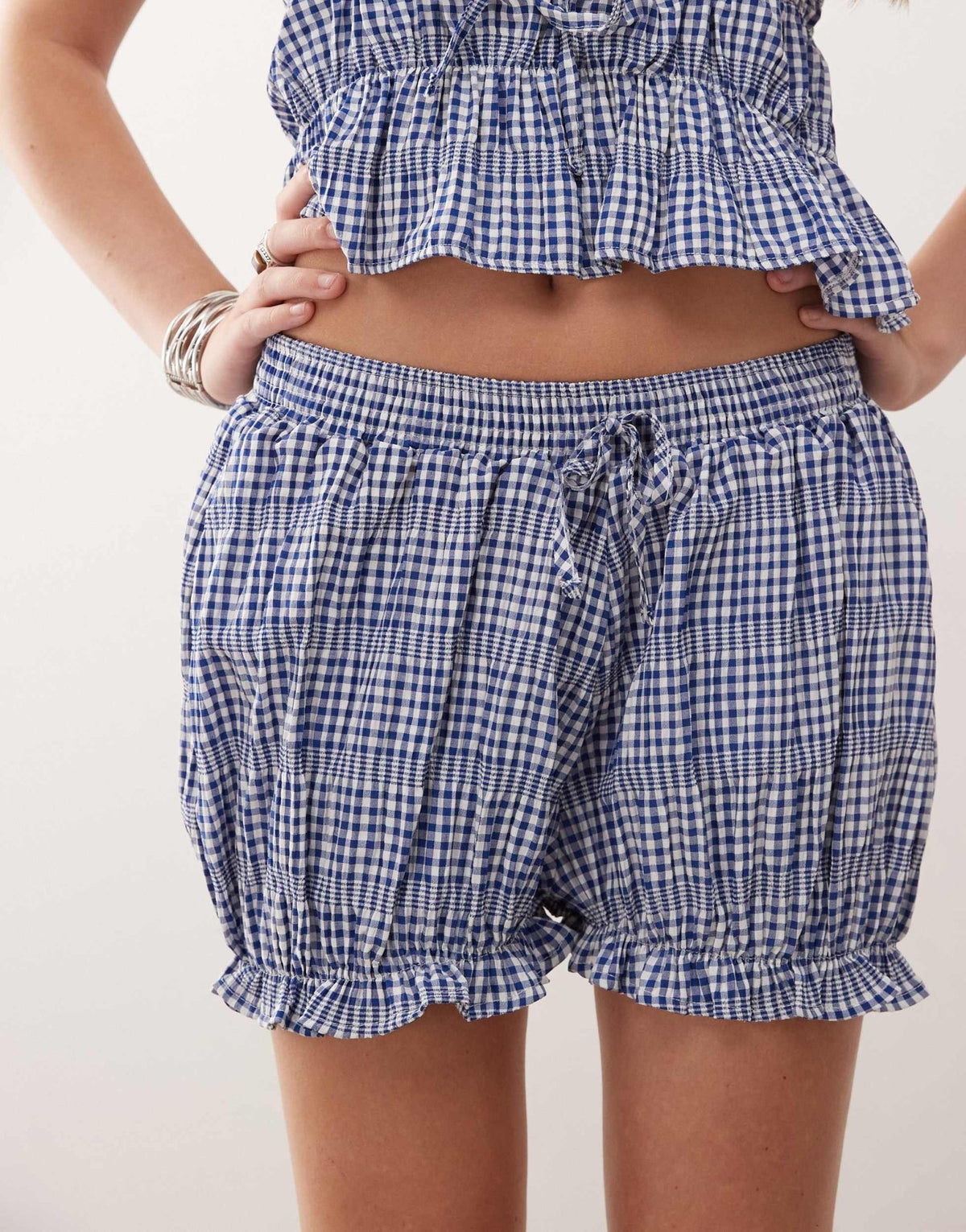 Reclaimed Vintage festival bloomer shorts in blue and white gingham - ASOS Sample Sale