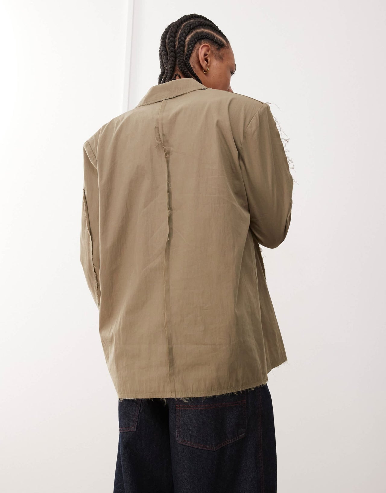 Reclaimed Vintage frayed suit blazer in beige - ASOS Sample Sale