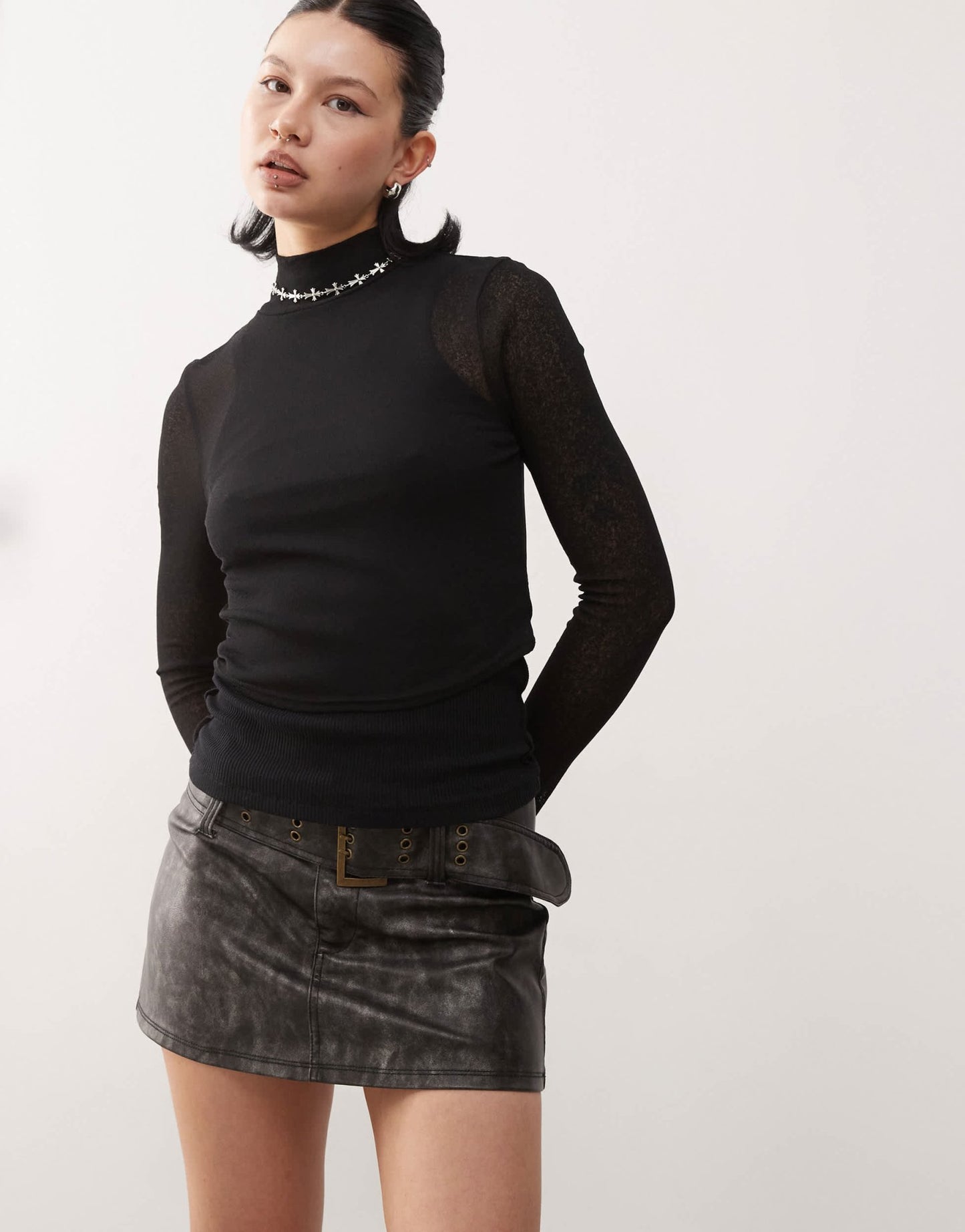 Reclaimed Vintage funnel neck brushed rib top in black - ASOS Sample Sale