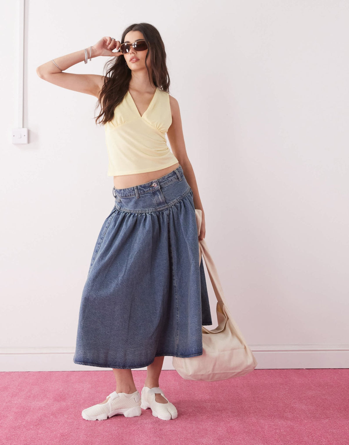 Reclaimed Vintage gathered bust v-neck tank in butter yellow - ASOS Sample Sale