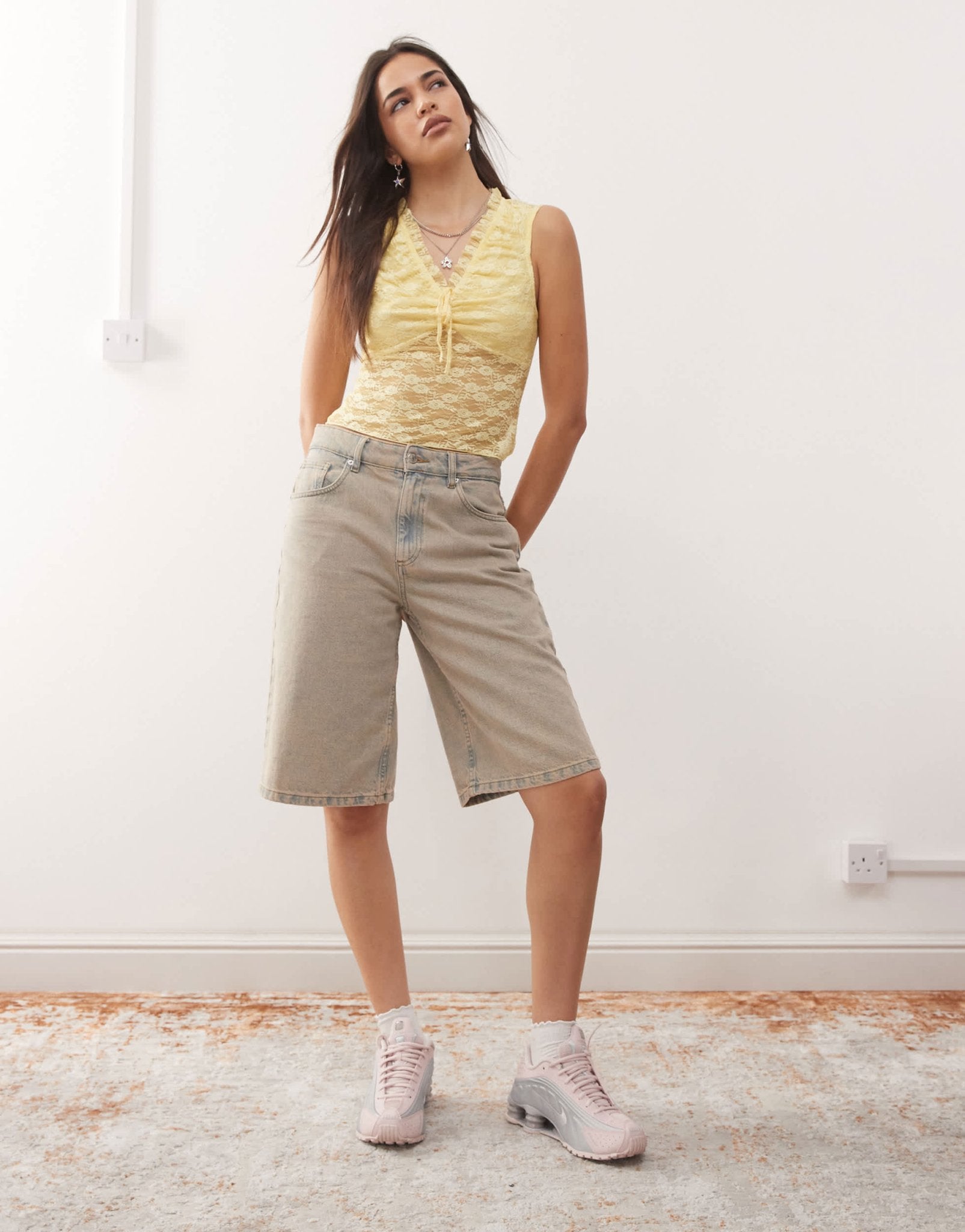 Reclaimed Vintage lace tie detail tank in butter yellow - ASOS Sample Sale