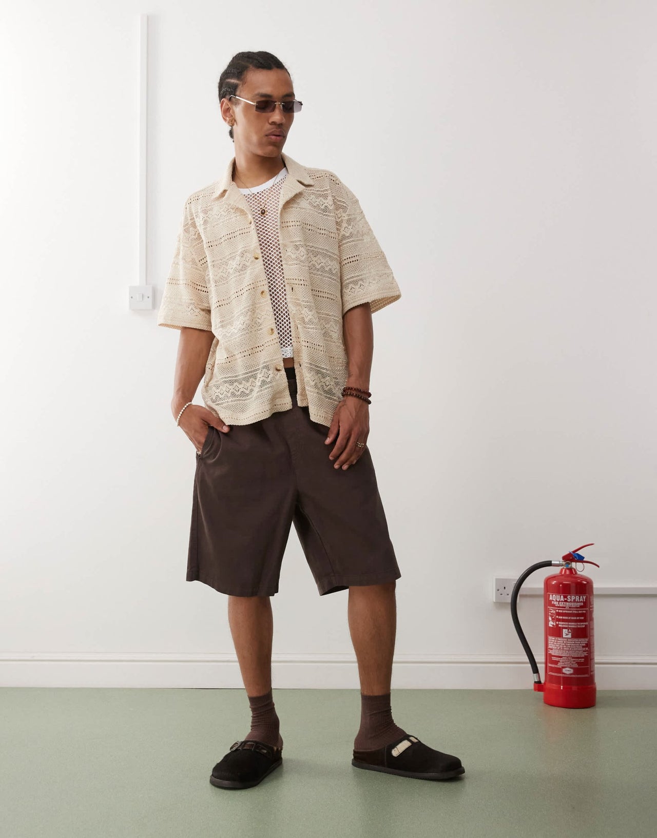 Reclaimed Vintage Limited Edition short sleeve boxy crochet shirt in beige - ASOS Sample Sale