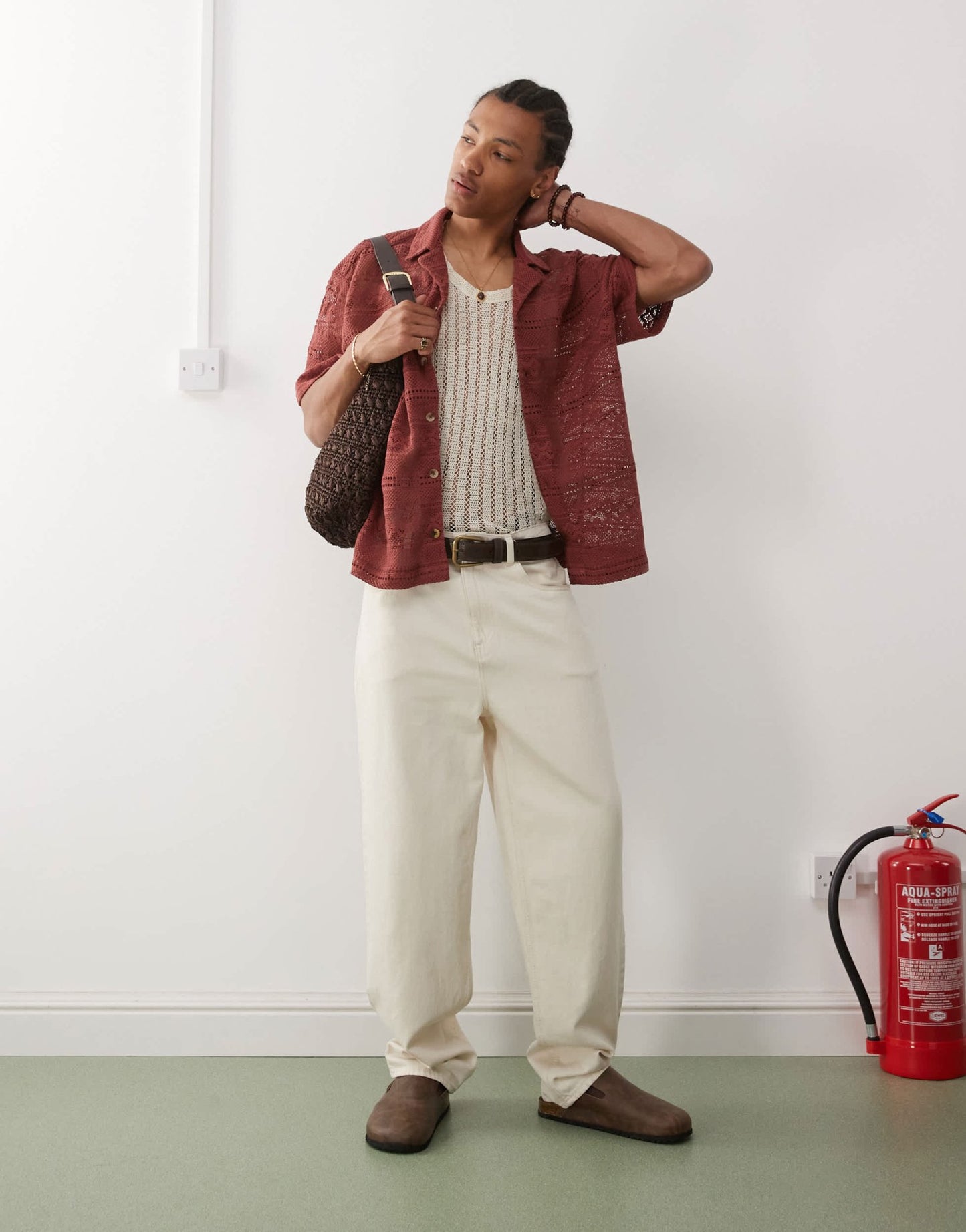 Reclaimed Vintage Limited Edition short sleeve crochet lace shirt in burgundy - ASOS Sample Sale