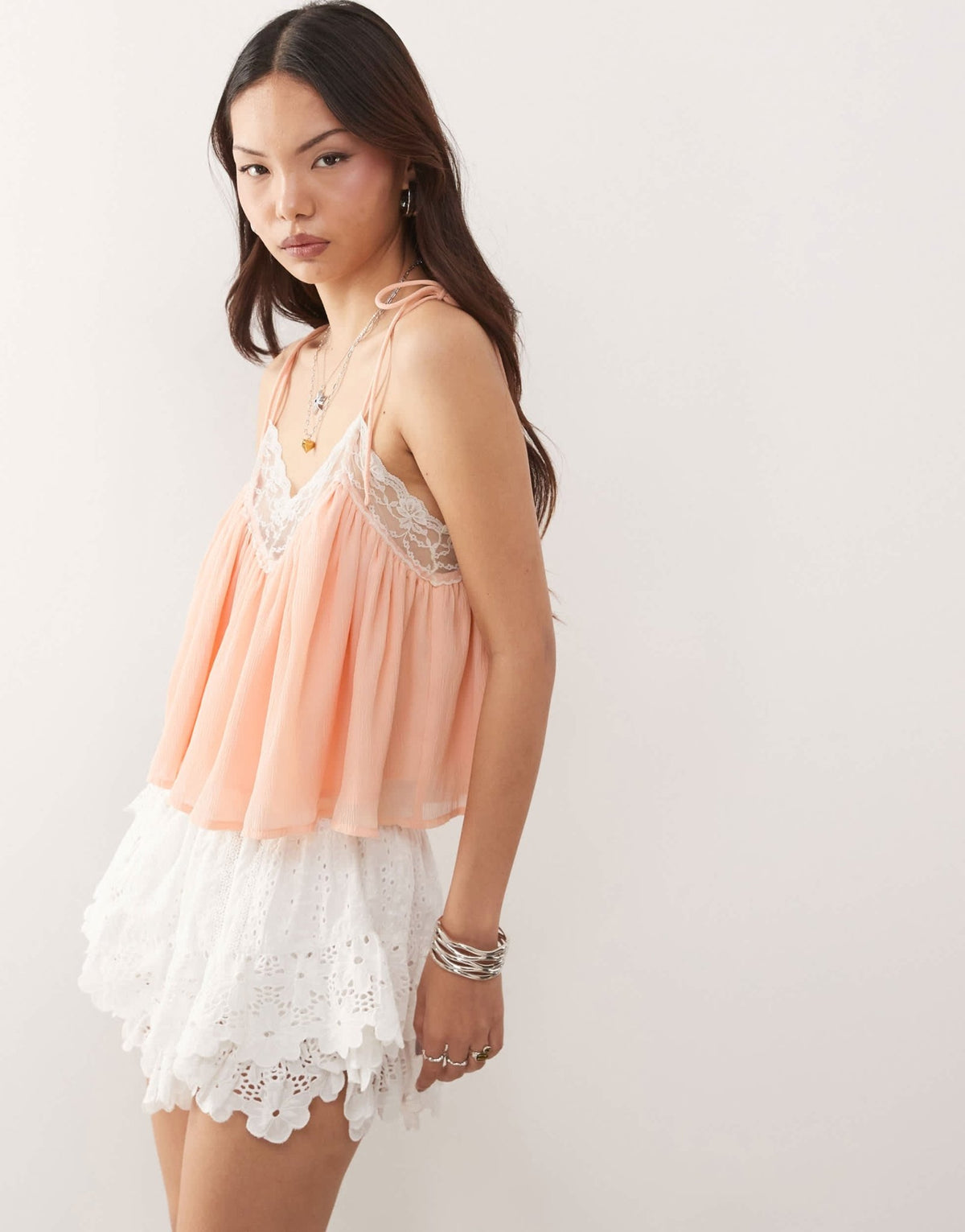 Reclaimed Vintage lingerie cami top with lace in peach - ASOS Sample Sale