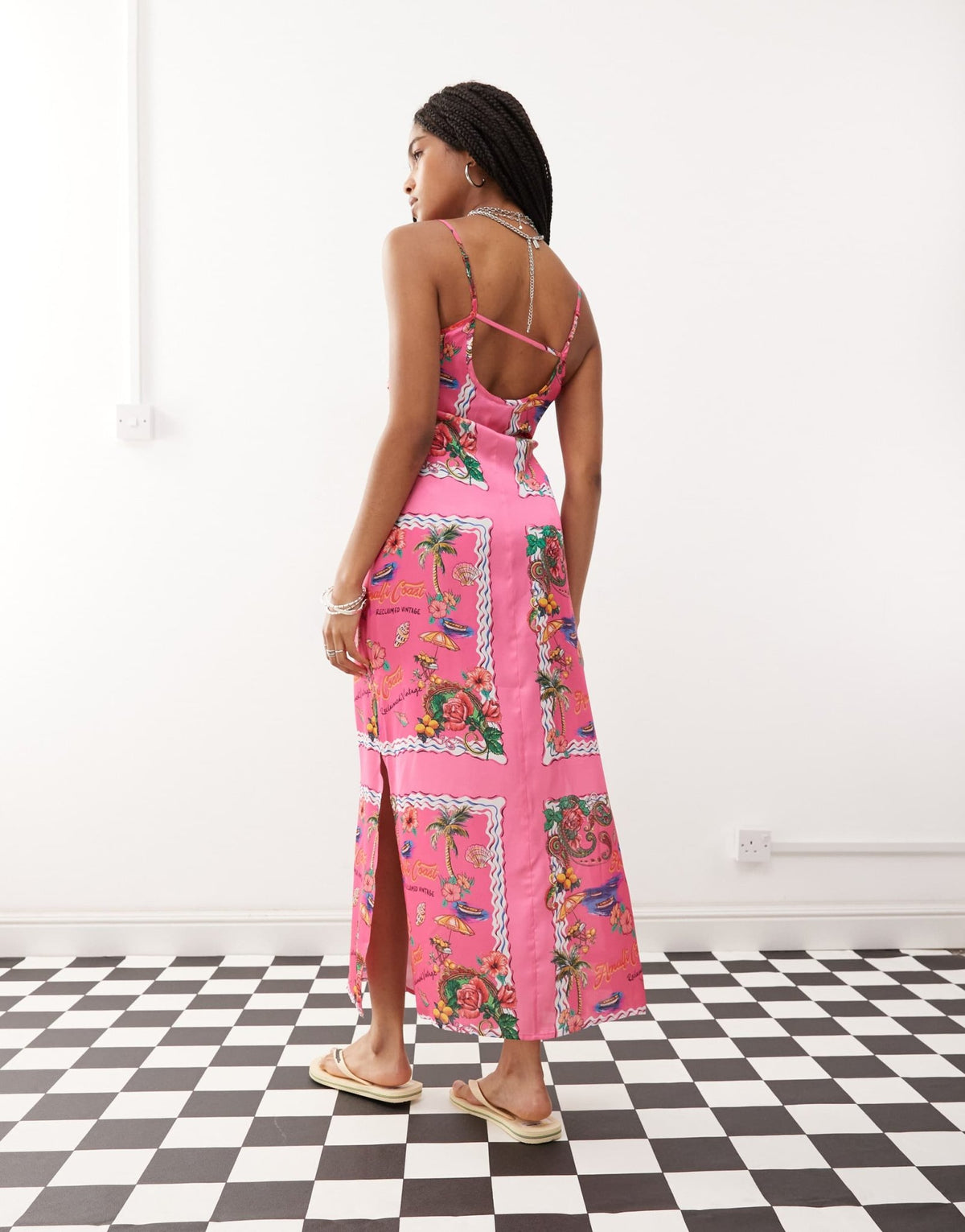 Reclaimed Vintage maxi cami summer dress in bright pink postcard print - ASOS Sample Sale