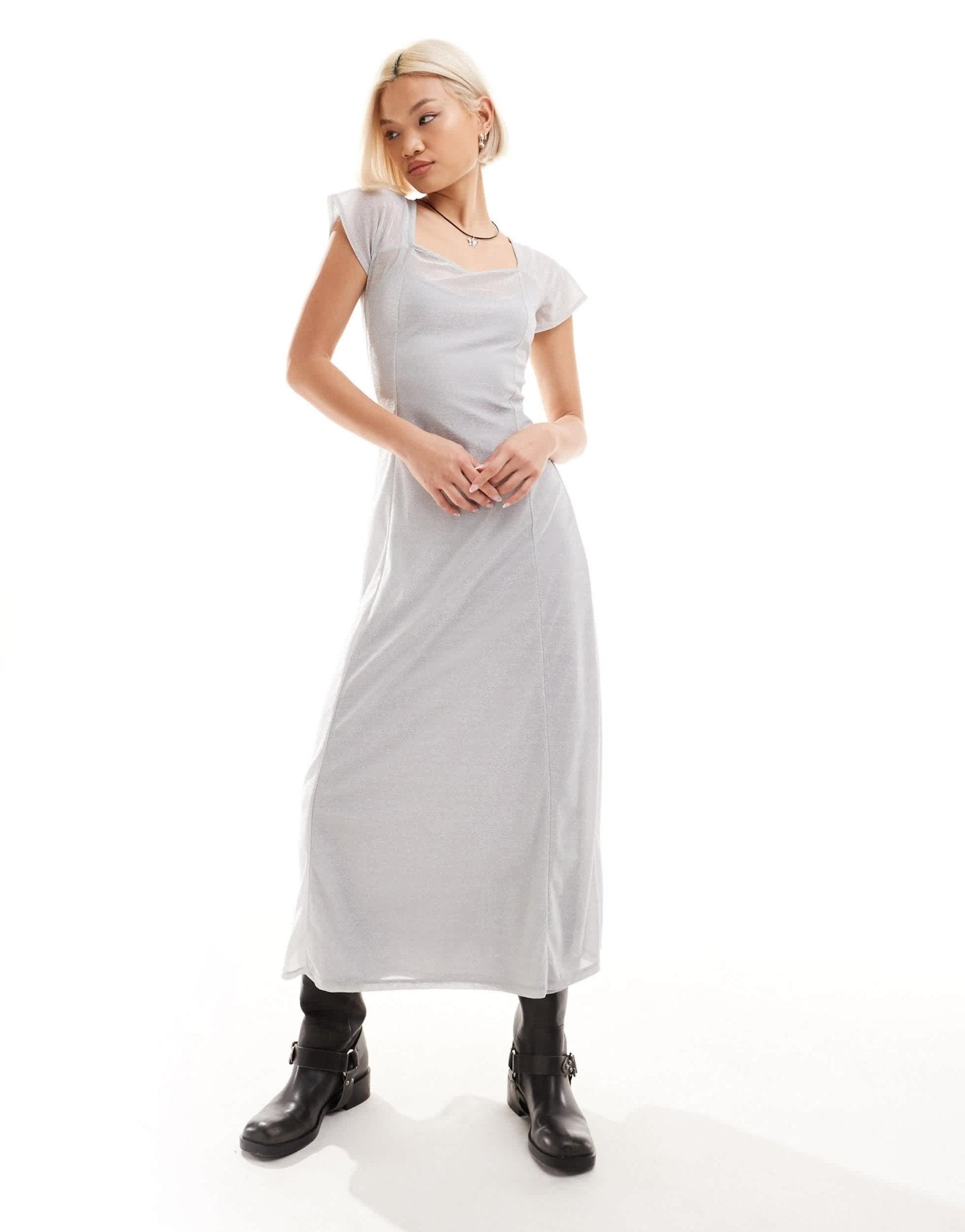 Reclaimed Vintage midi festival dress in silver mesh - ASOS Sample Sale
