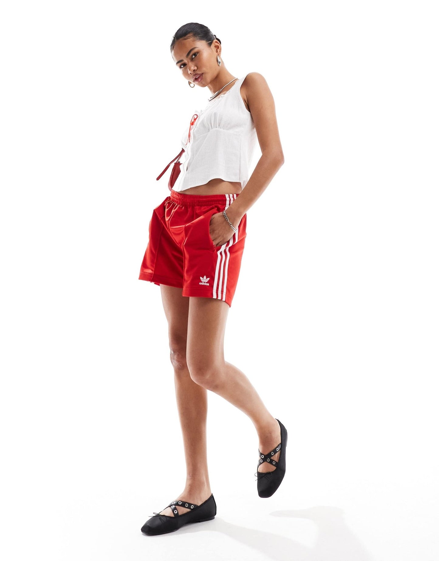 Reclaimed Vintage milkmaid cami top with lace trim and red ribbon in white - ASOS Sample Sale