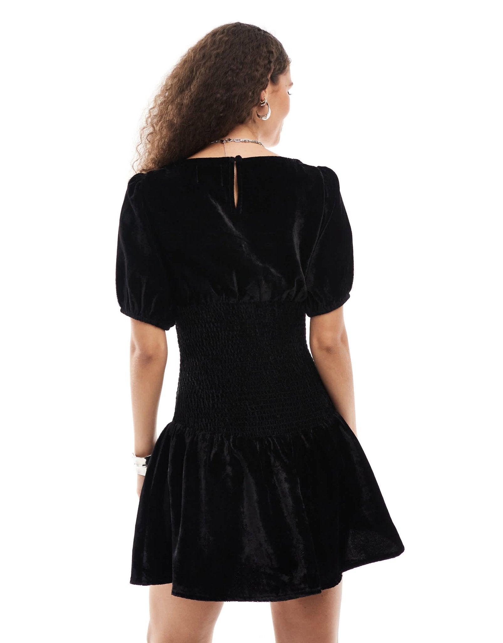 Reclaimed Vintage mini dress with drop waist in black velvet - ASOS Sample Sale
