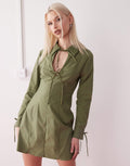 Reclaimed Vintage mini shirt dress with seam detail in green - ASOS Sample Sale