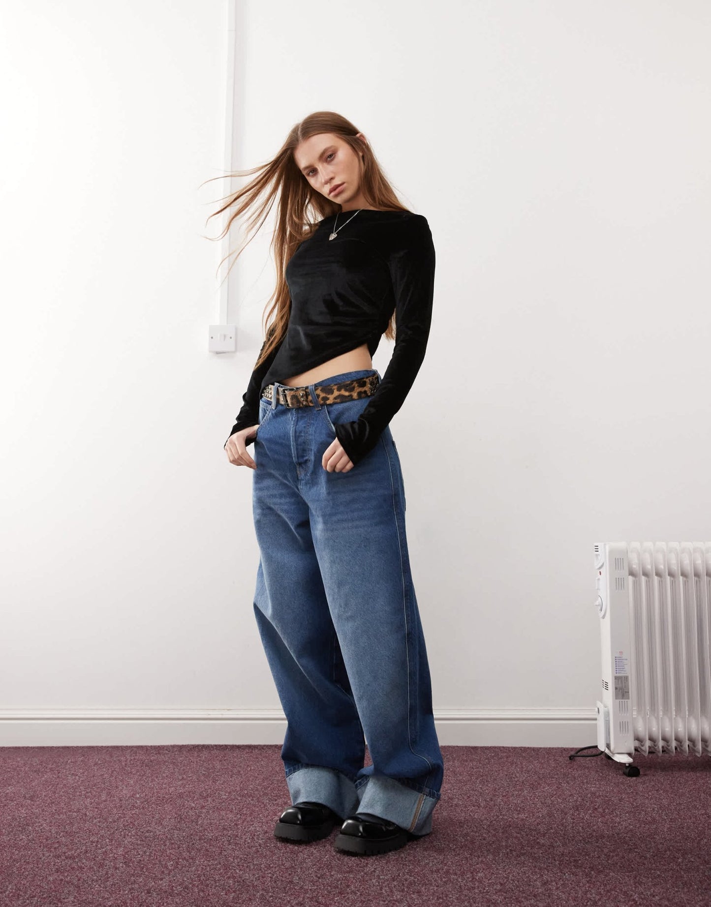 Reclaimed Vintage off shoulder velvet ruched top in black - ASOS Sample Sale