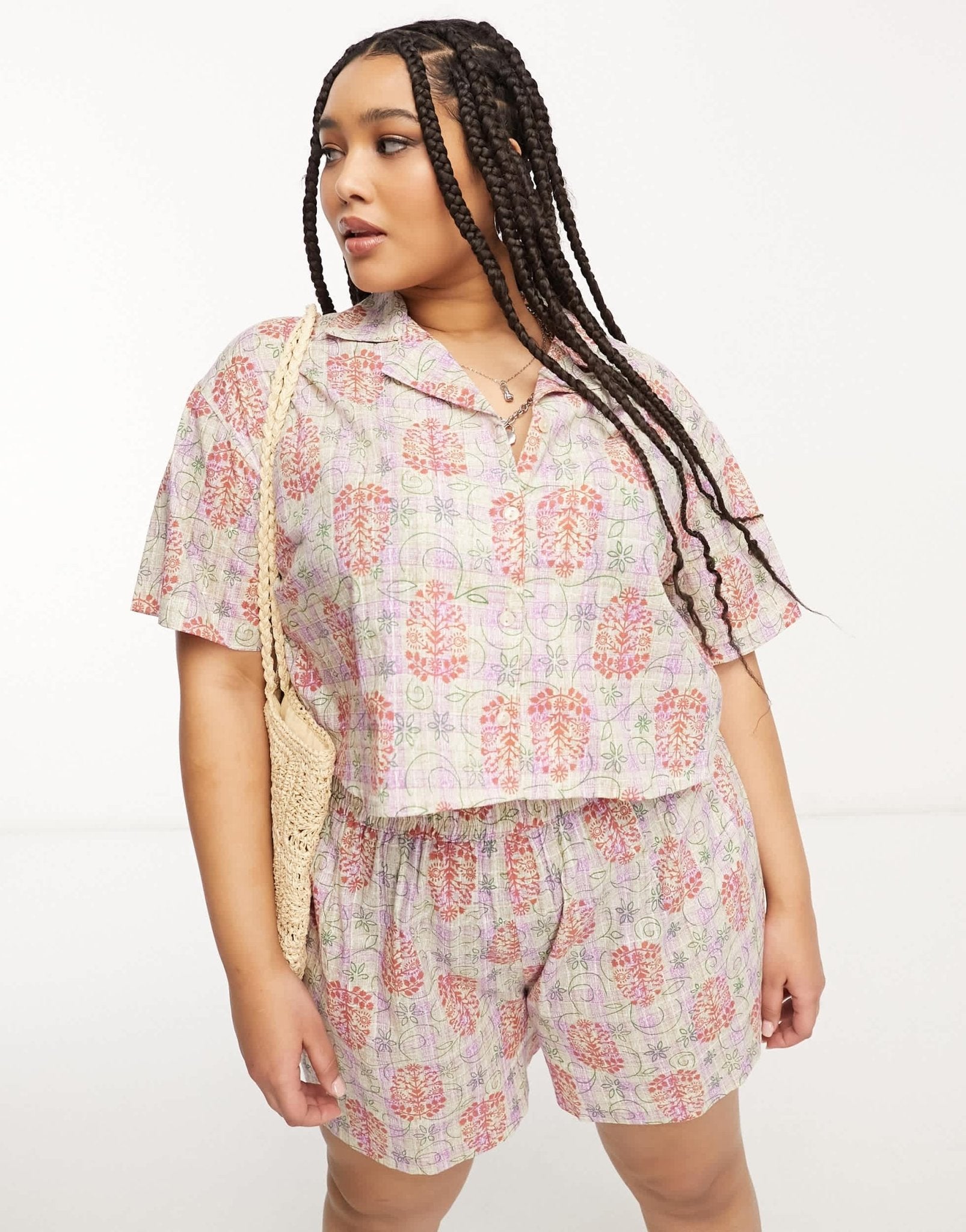 Reclaimed Vintage plus crop shirt in check floral print co ord - ASOS Sample Sale