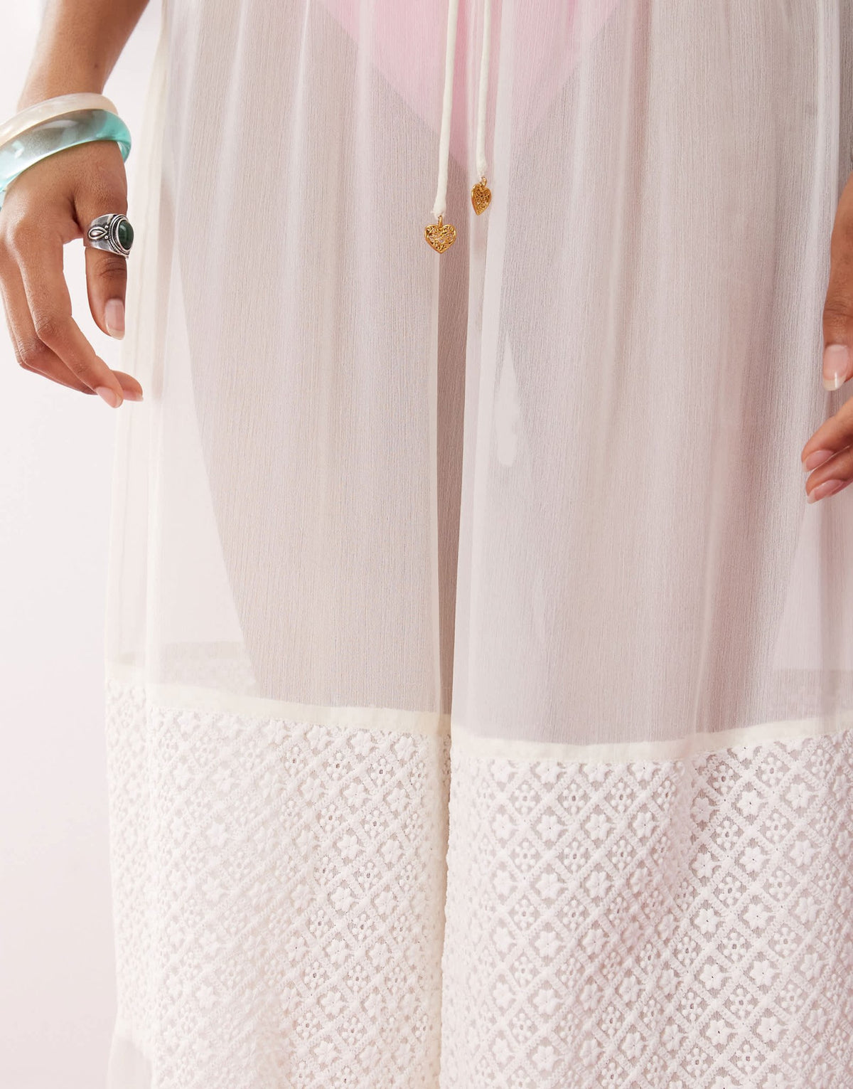 Reclaimed Vintage pull on balloon beach trouser with lace inserts and adjustable ties in white - ASOS Sample Sale