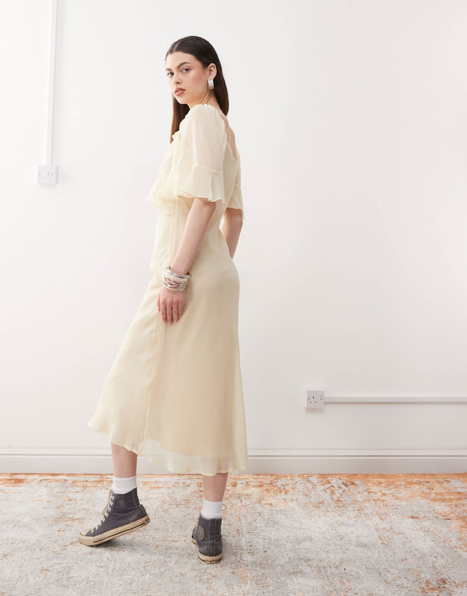 Reclaimed Vintage ruffle maxi dress in buttermilk yellow chiffon - ASOS Sample Sale