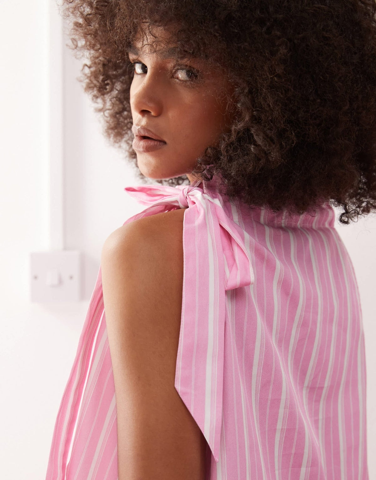 Reclaimed Vintage smock top with neck tie in pink stripe - ASOS Sample Sale