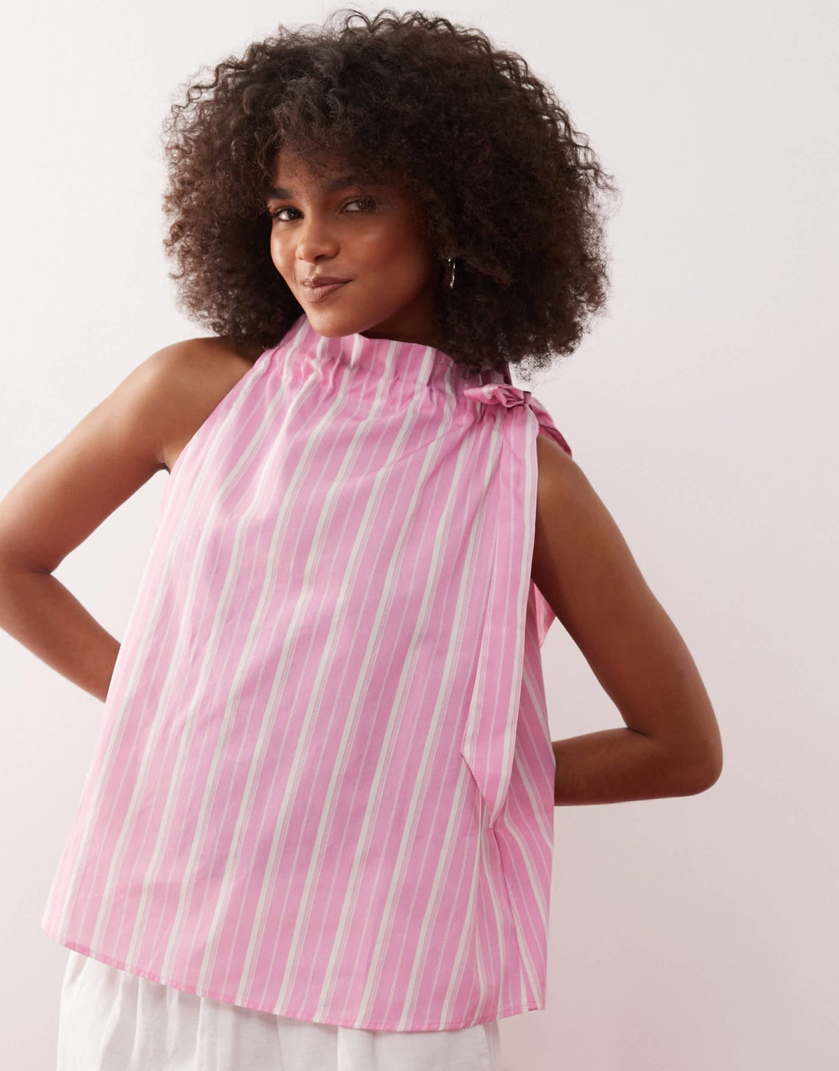 Reclaimed Vintage smock top with neck tie in pink stripe - ASOS Sample Sale