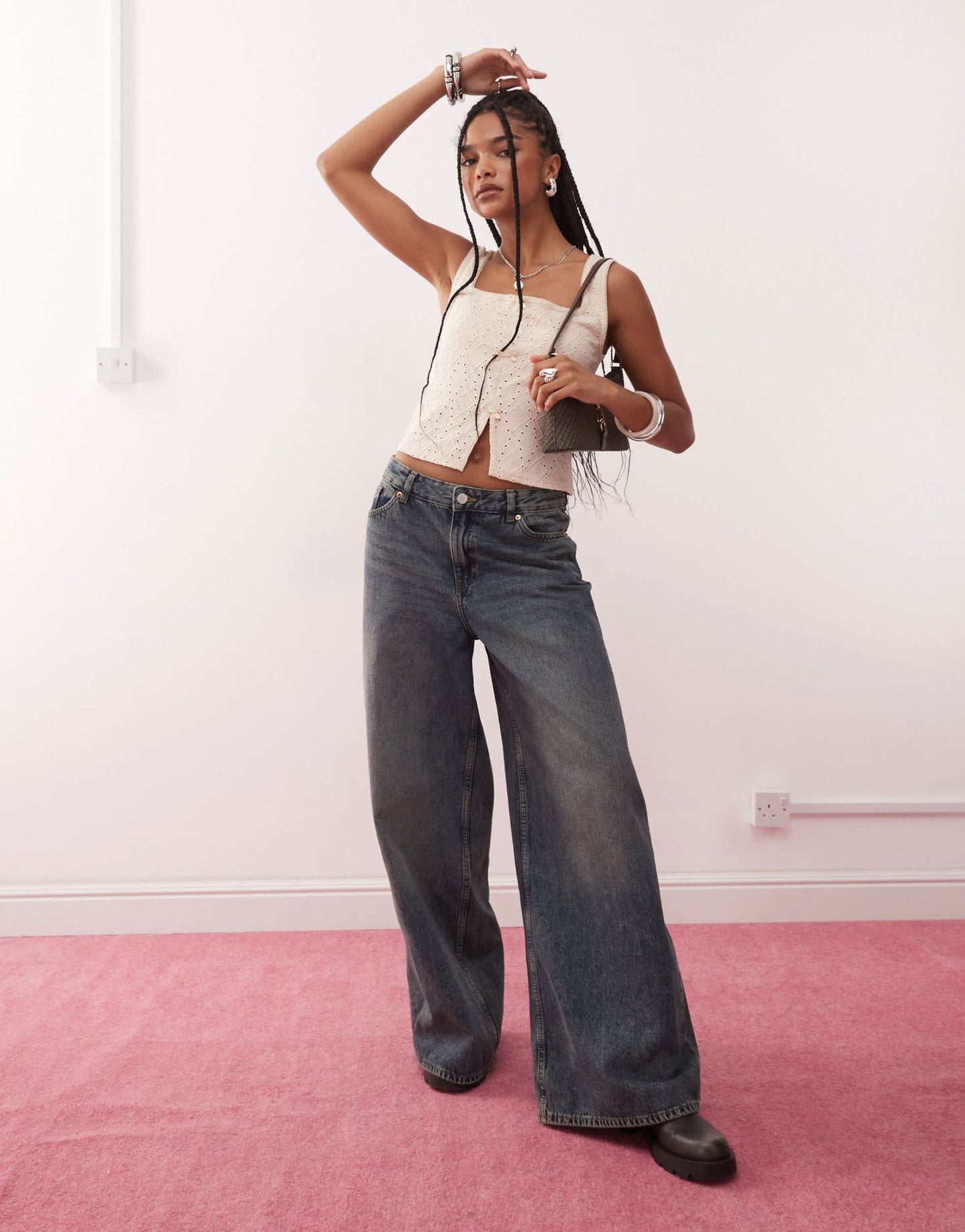 Reclaimed Vintage split front broderie tank in cream - ASOS Sample Sale