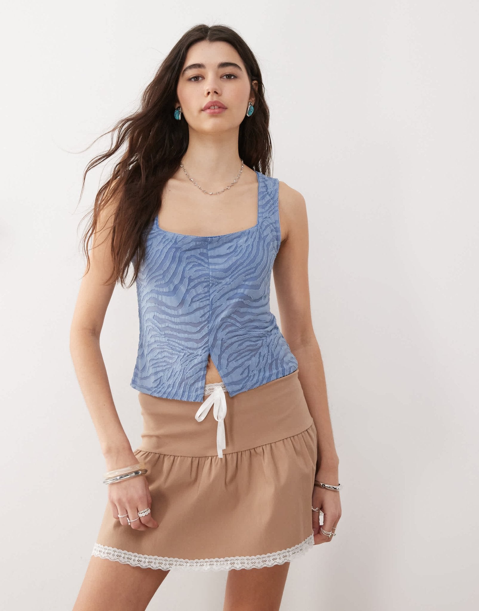 Reclaimed Vintage split front tank in blue flocked zebra print - ASOS Sample Sale