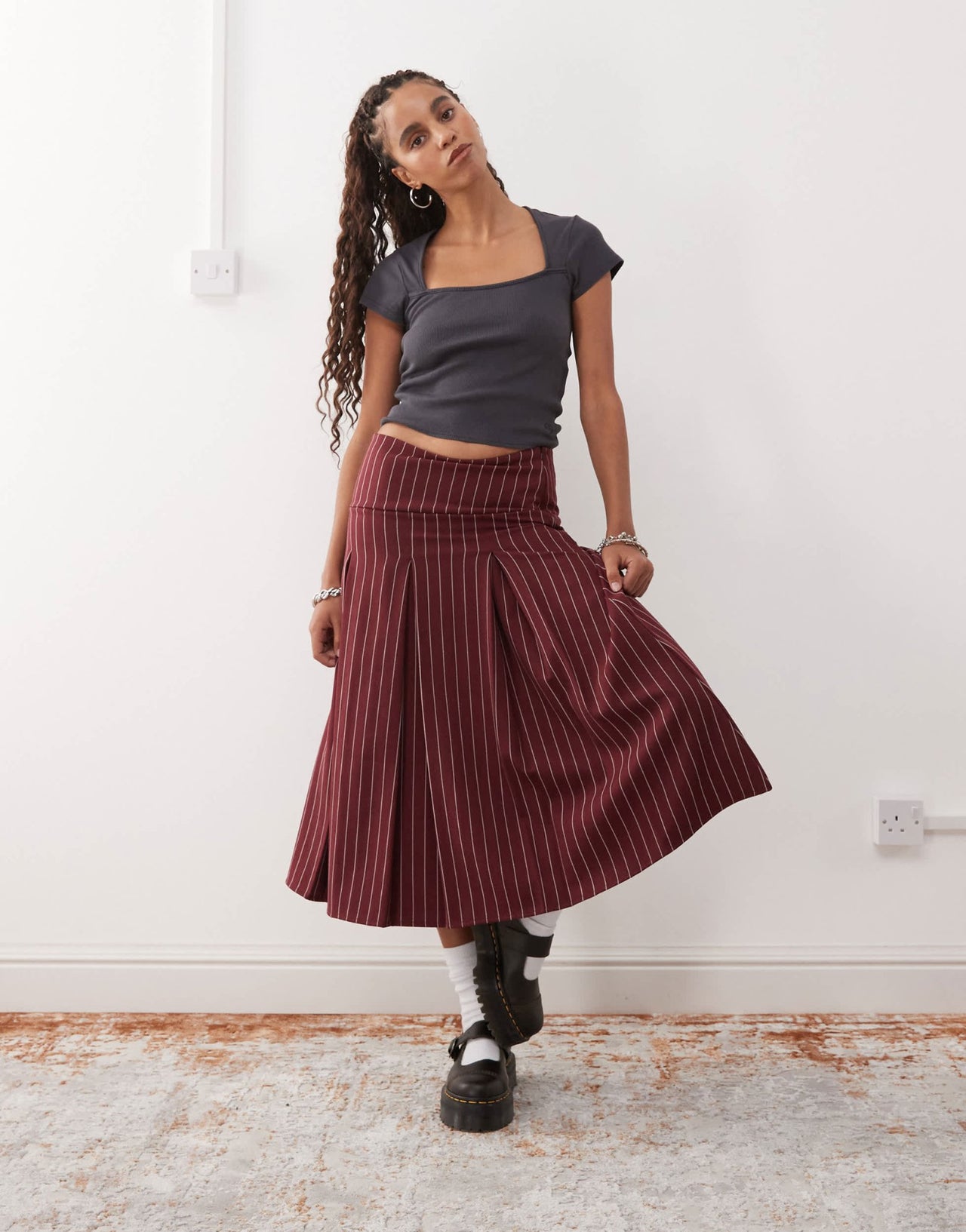 Reclaimed Vintage square neck fitted t-shirt in black - ASOS Sample Sale