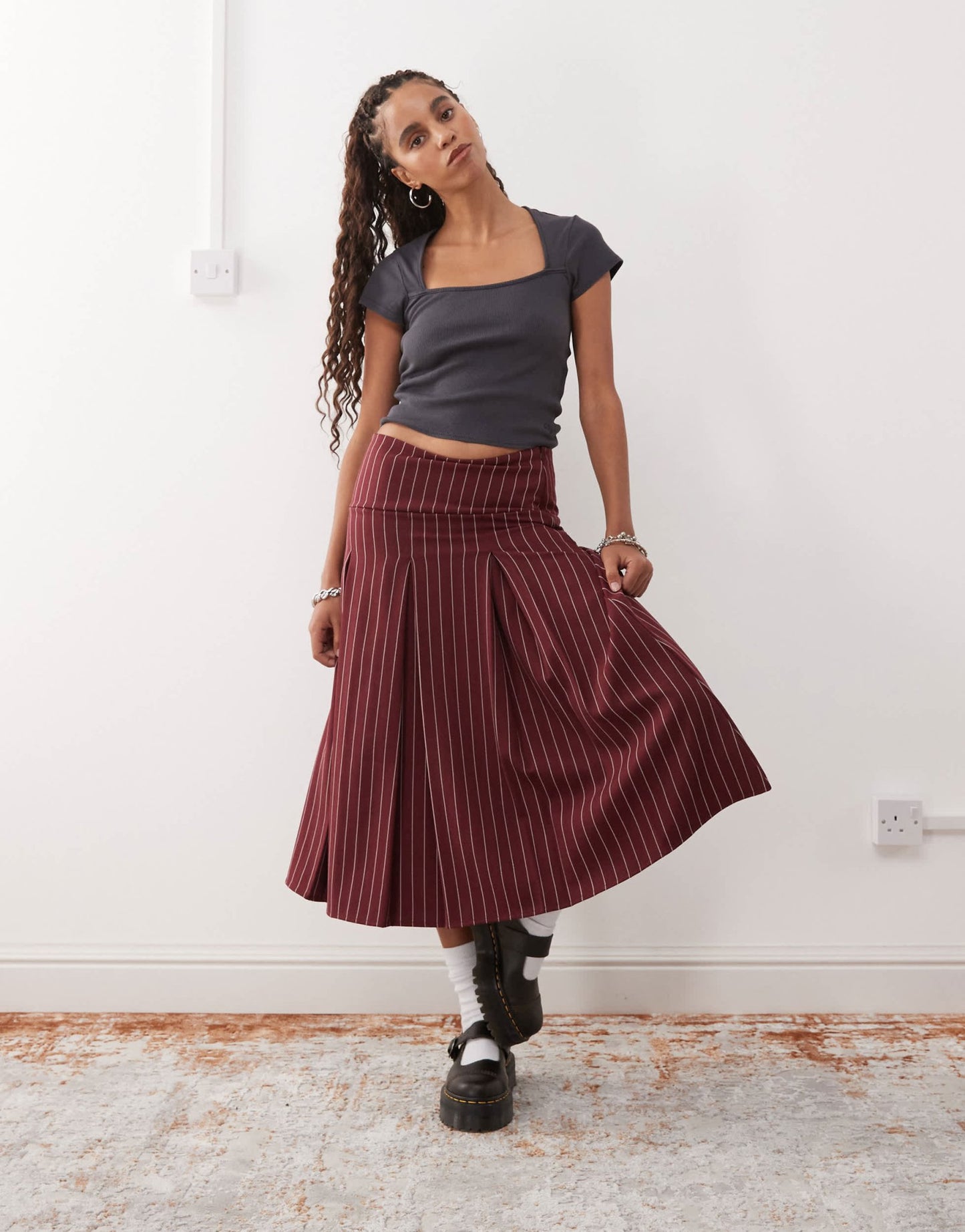Reclaimed Vintage square neck fitted t-shirt in black - ASOS Sample Sale