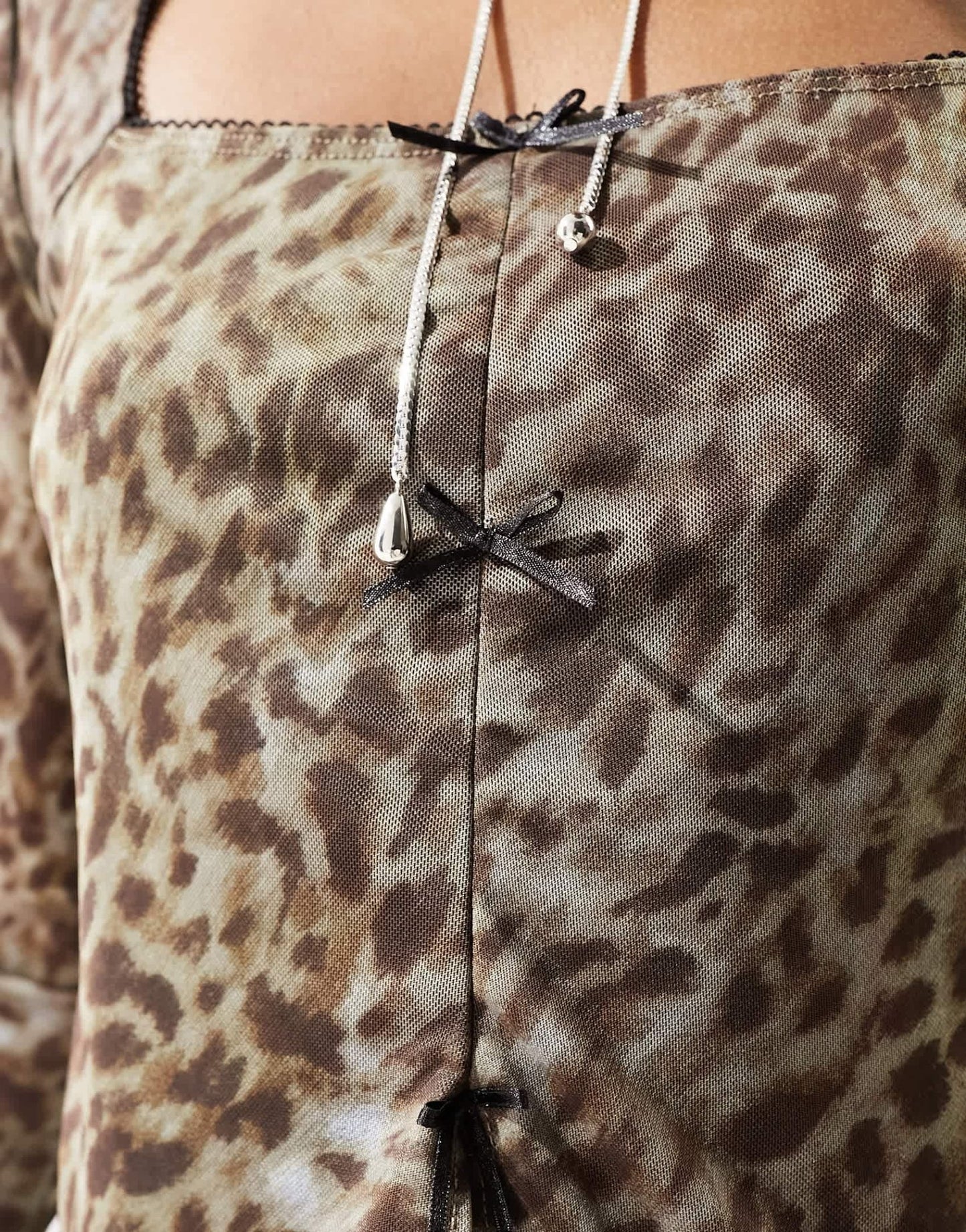 Reclaimed Vintage square neck mesh top with bows in leopard print - ASOS Sample Sale
