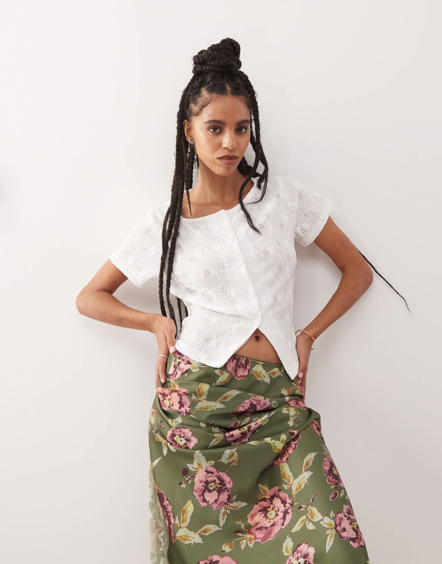 Reclaimed Vintage textured jersey split front short sleeve top in white - ASOS Sample Sale