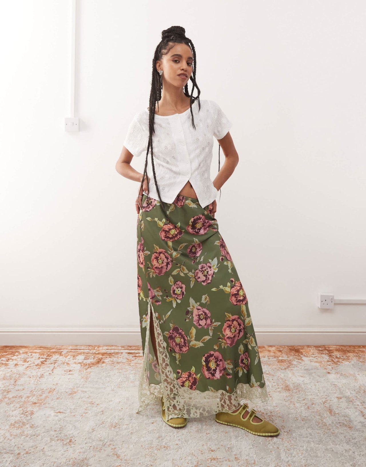 Reclaimed Vintage textured jersey split front short sleeve top in white - ASOS Sample Sale
