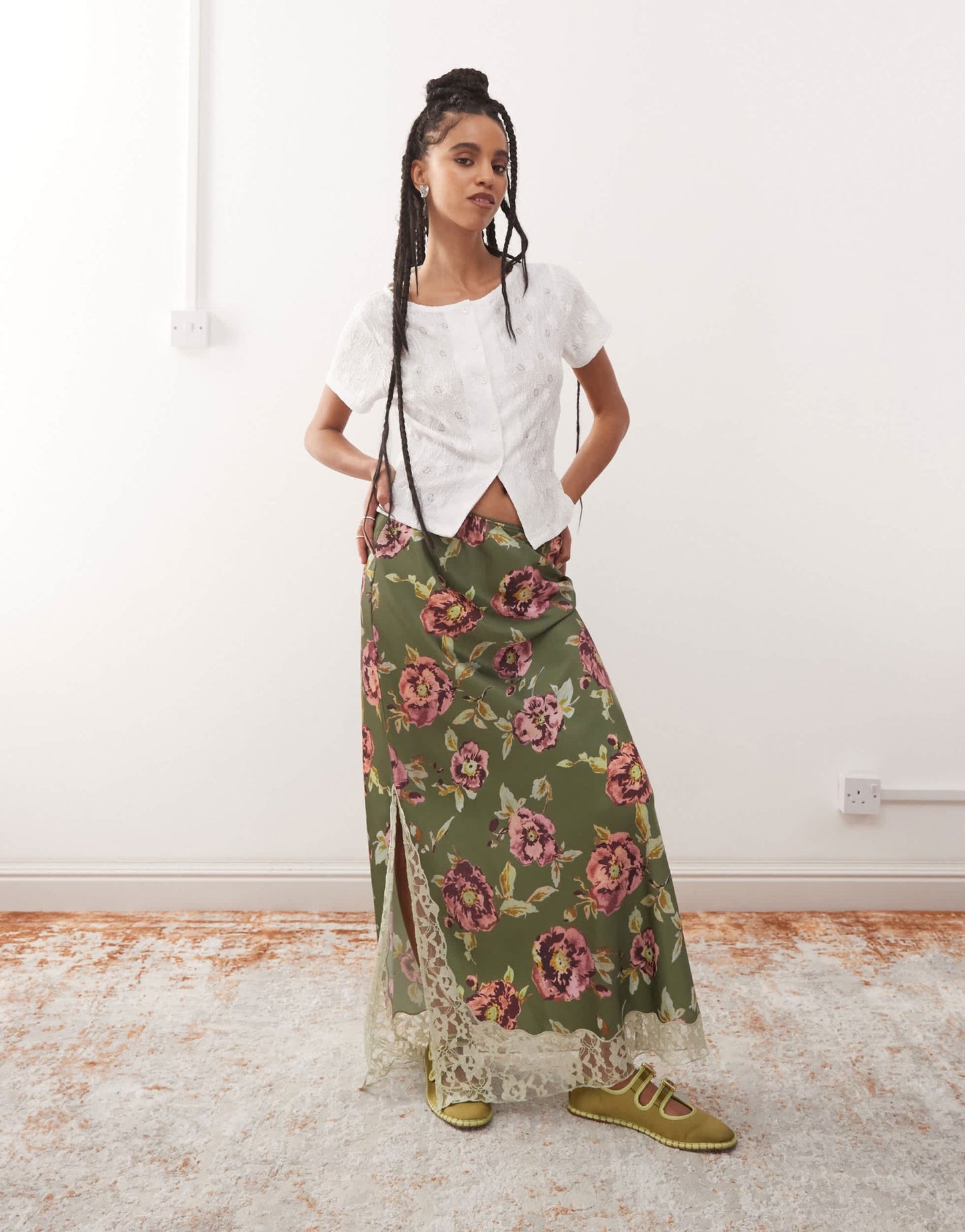 Reclaimed Vintage textured jersey split front short sleeve top in white - ASOS Sample Sale