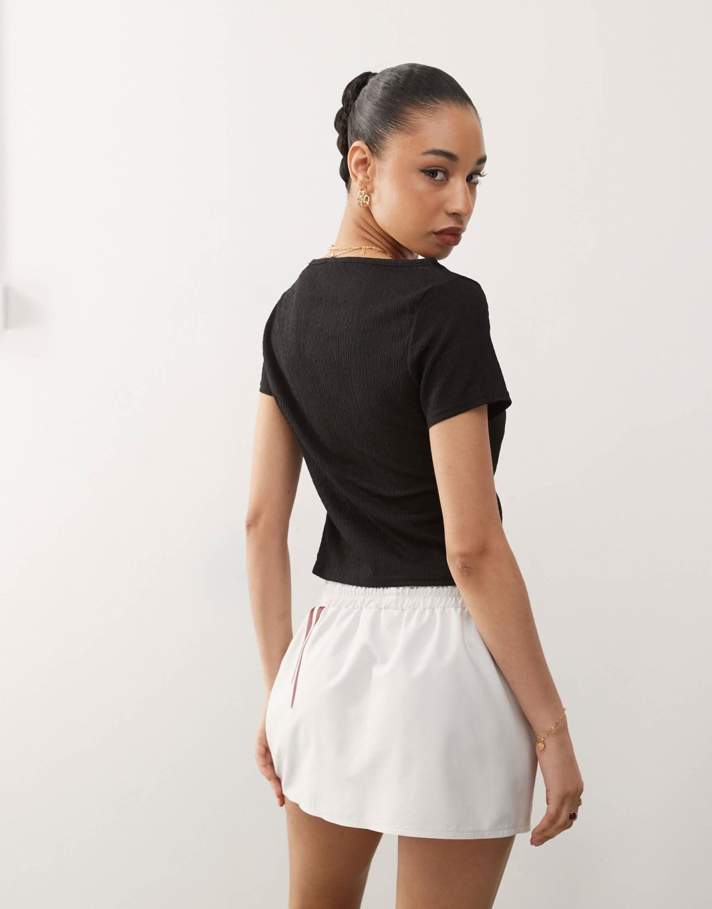 Reclaimed Vintage textured slash neck button through top in black - ASOS Sample Sale