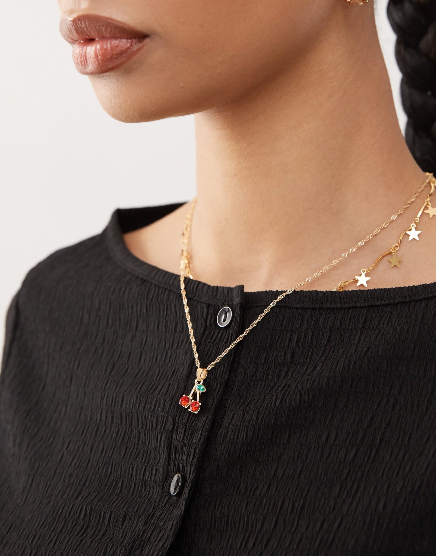 Reclaimed Vintage textured slash neck button through top in black - ASOS Sample Sale