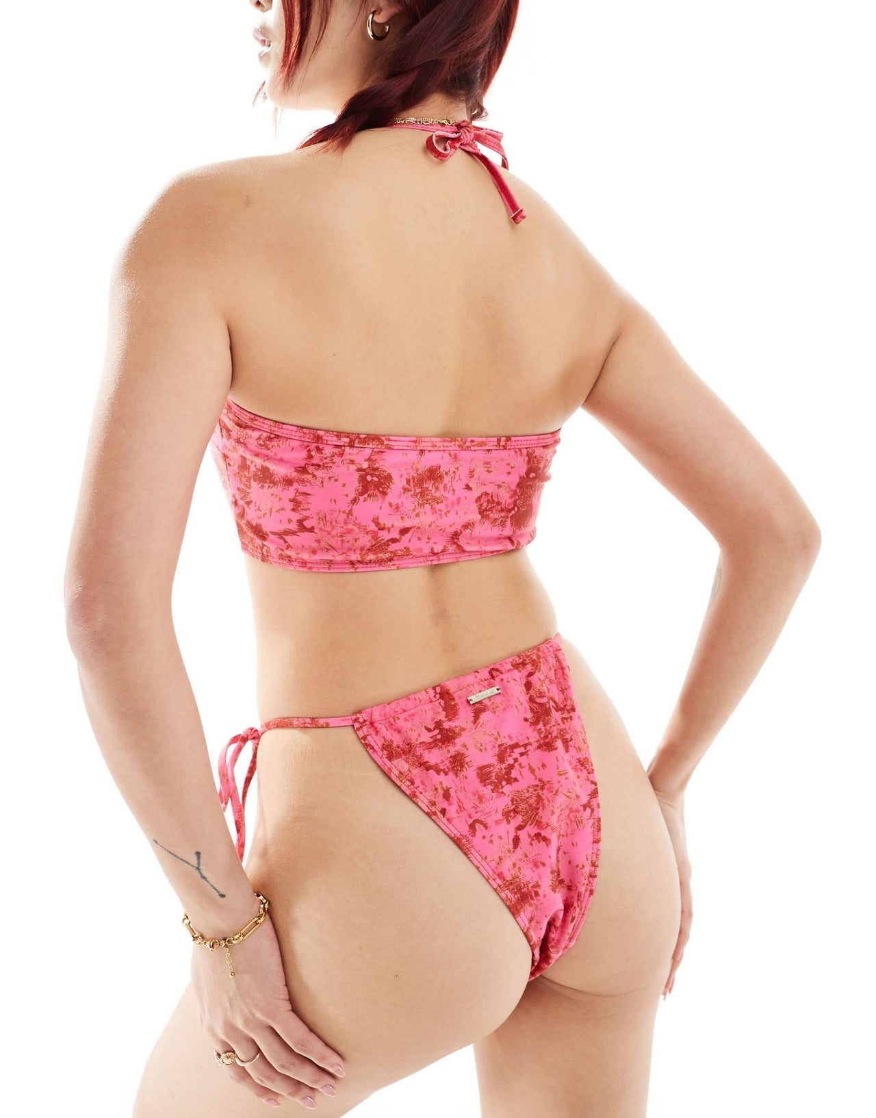 Reclaimed Vintage tie side bikini bottom in pink print - ASOS Sample Sale
