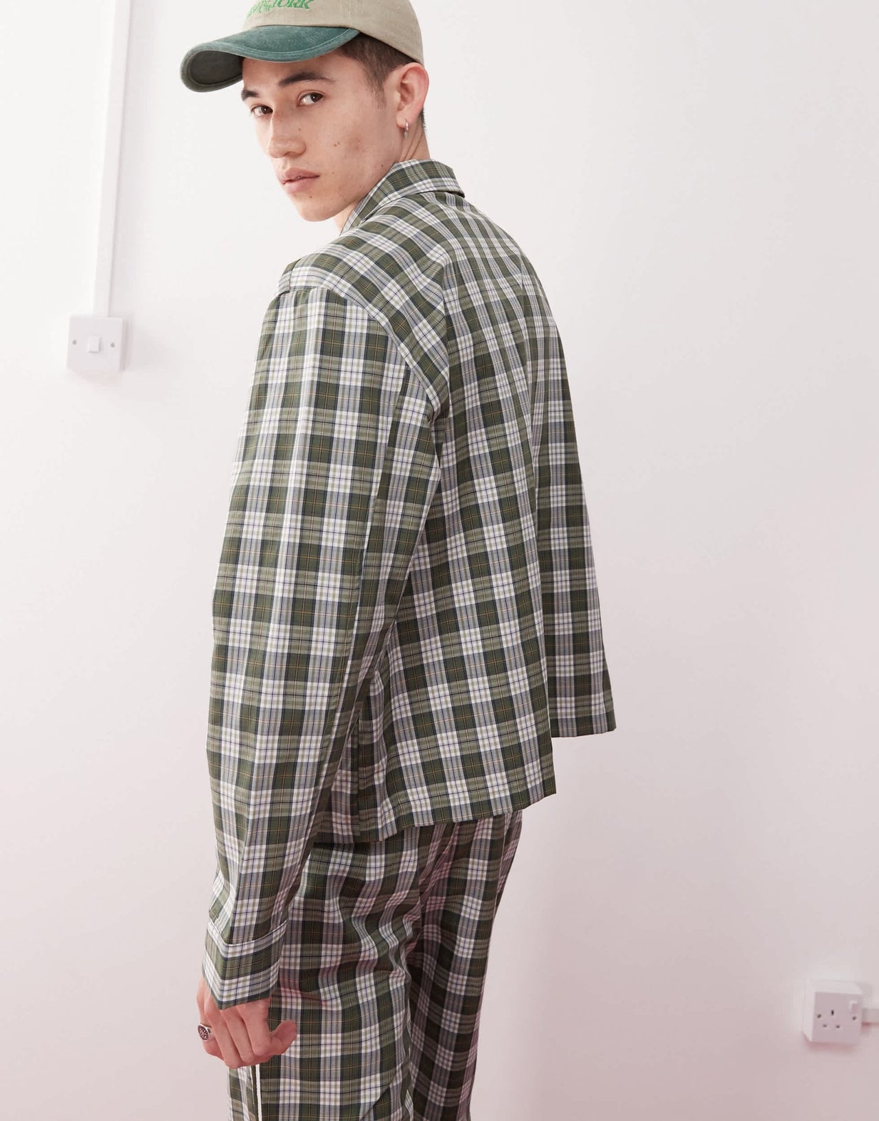 Reclaimed Vintage unisex boxy shirt co-ord with embroidery in green check - ASOS Sample Sale