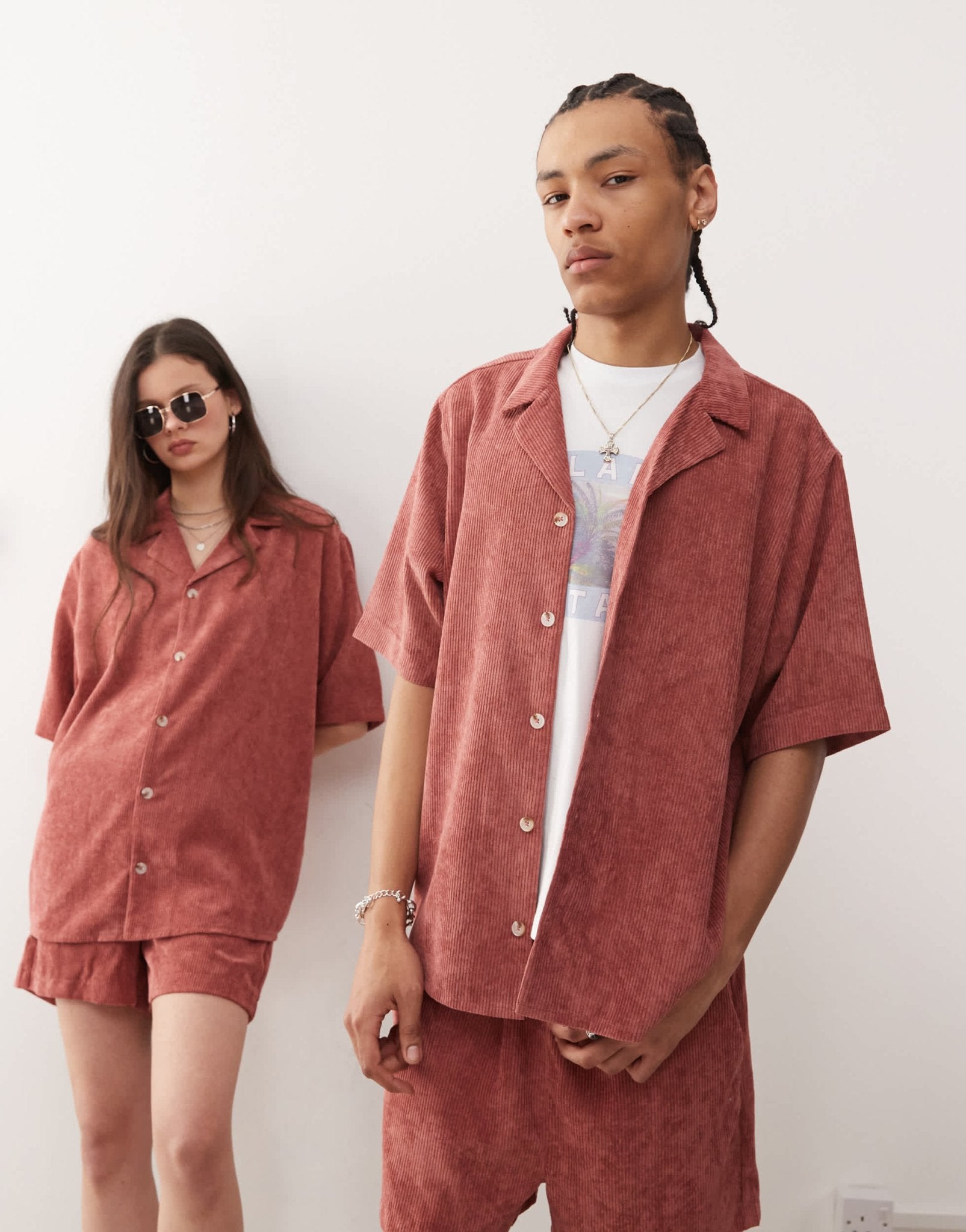 Reclaimed Vintage unisex cord shirt in pink - ASOS Sample Sale