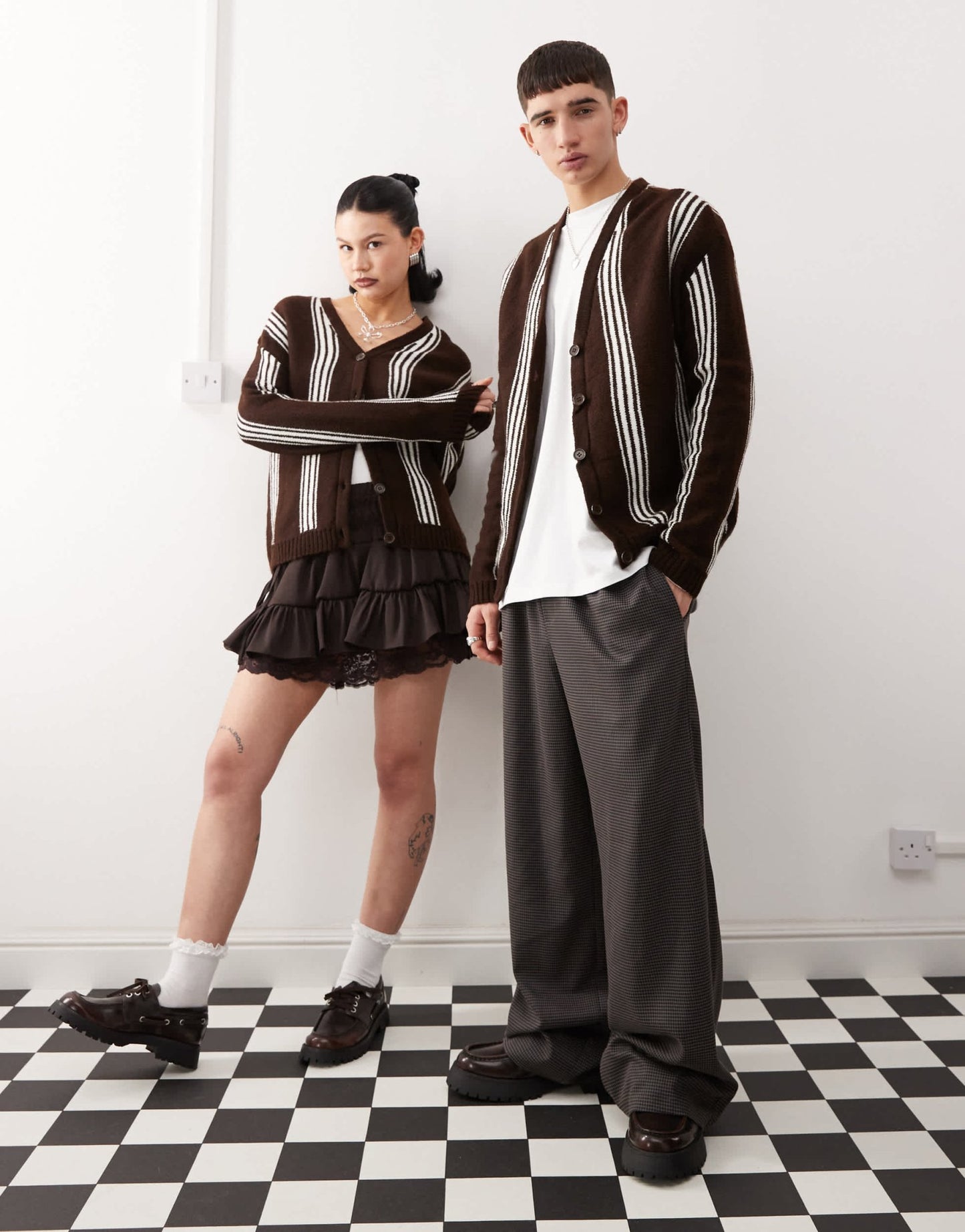 Reclaimed Vintage unisex knitted stripe relaxed fit cardigan in chocolate - ASOS Sample Sale
