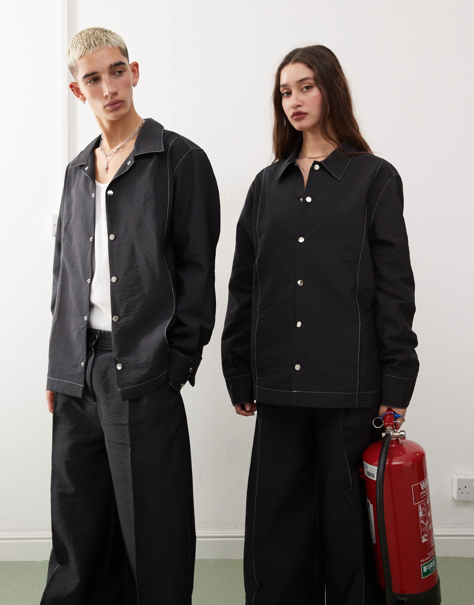 Reclaimed Vintage unisex overshirt in black nylon with contrast stitch - ASOS Sample Sale