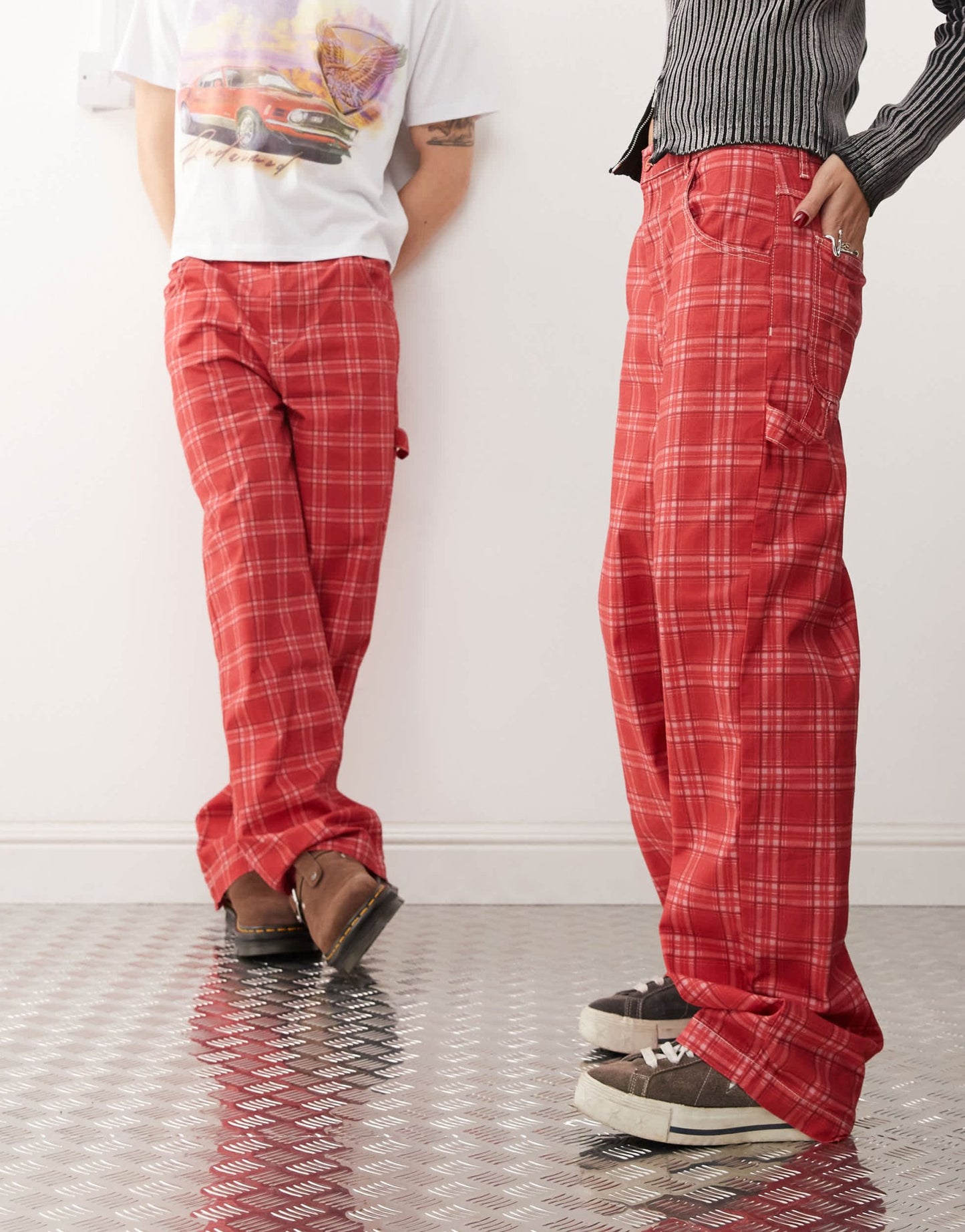 Reclaimed Vintage unisex red check print barrel leg trouser - ASOS Sample Sale