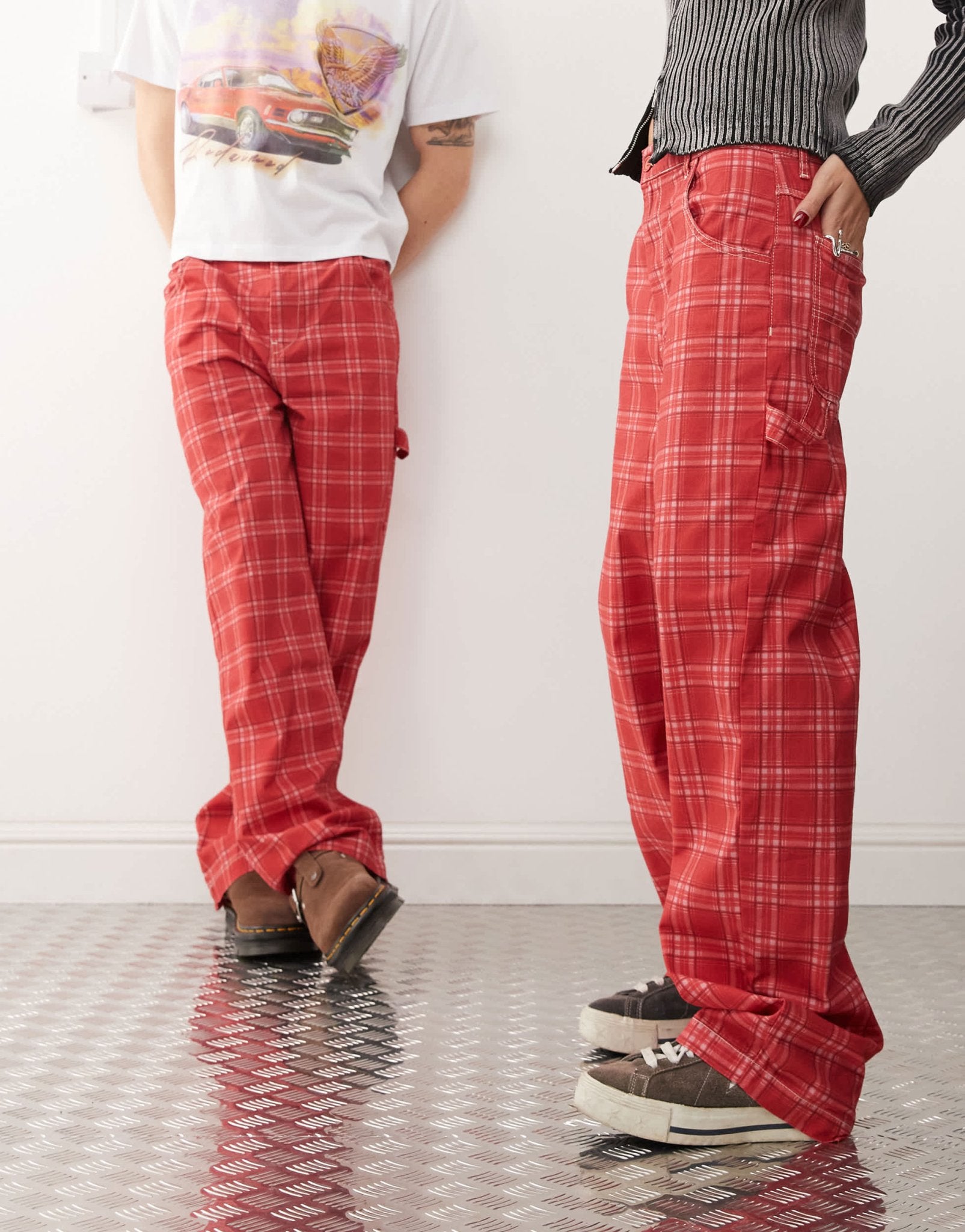 Reclaimed Vintage unisex red check print barrel leg trouser - ASOS Sample Sale