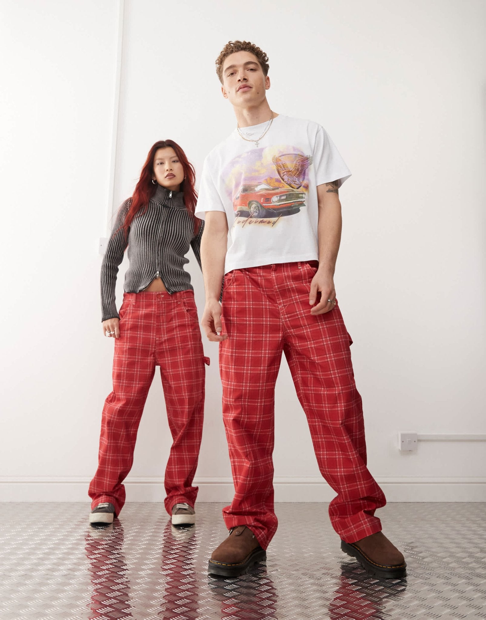 Reclaimed Vintage unisex red check print barrel leg trouser - ASOS Sample Sale