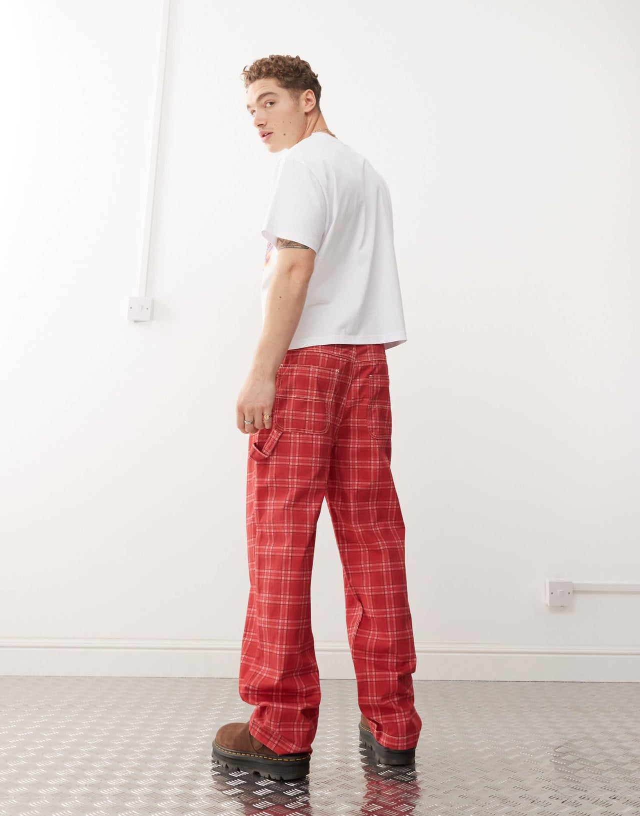 Reclaimed Vintage unisex red check print barrel leg trouser - ASOS Sample Sale