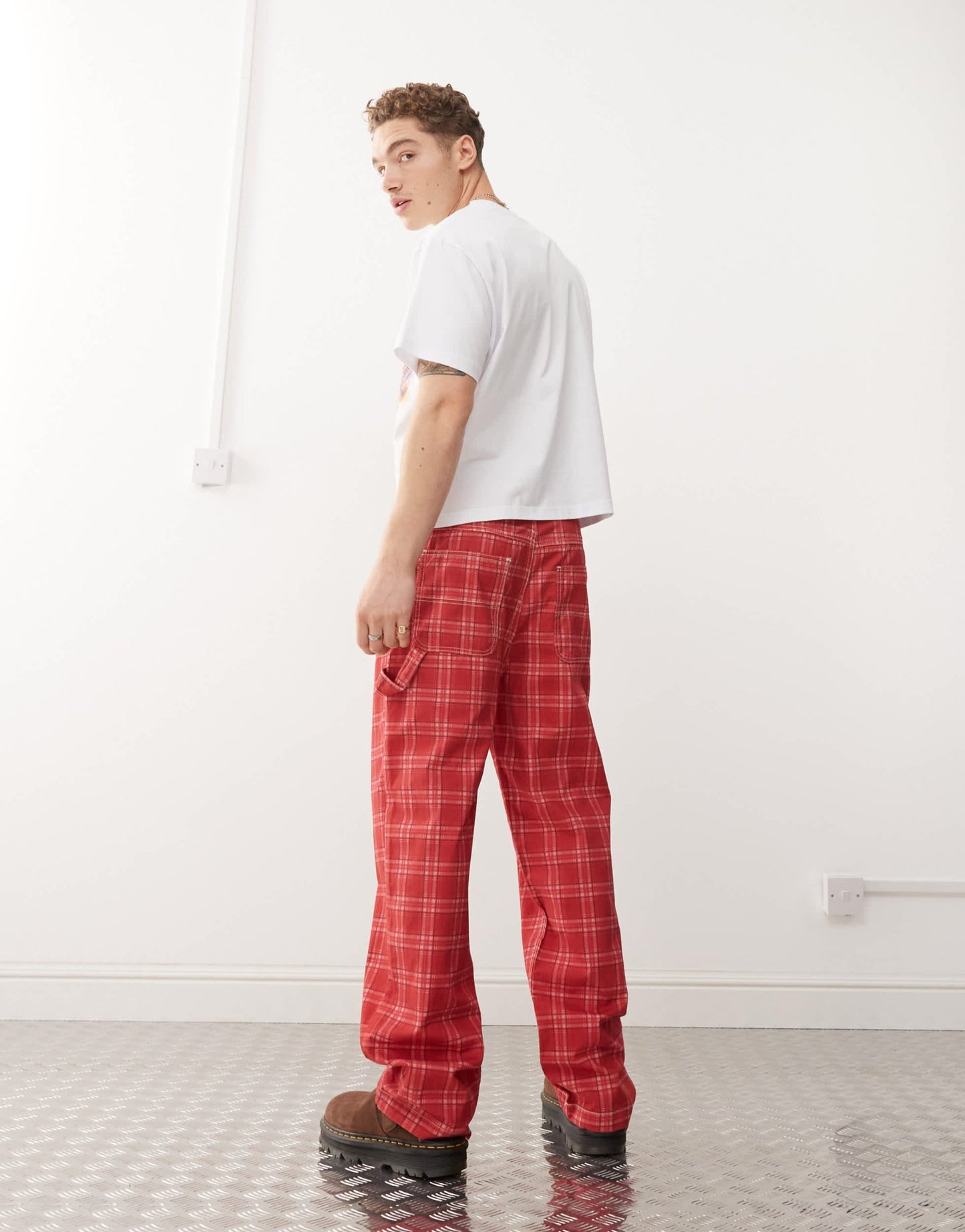Reclaimed Vintage unisex red check print barrel leg trouser - ASOS Sample Sale
