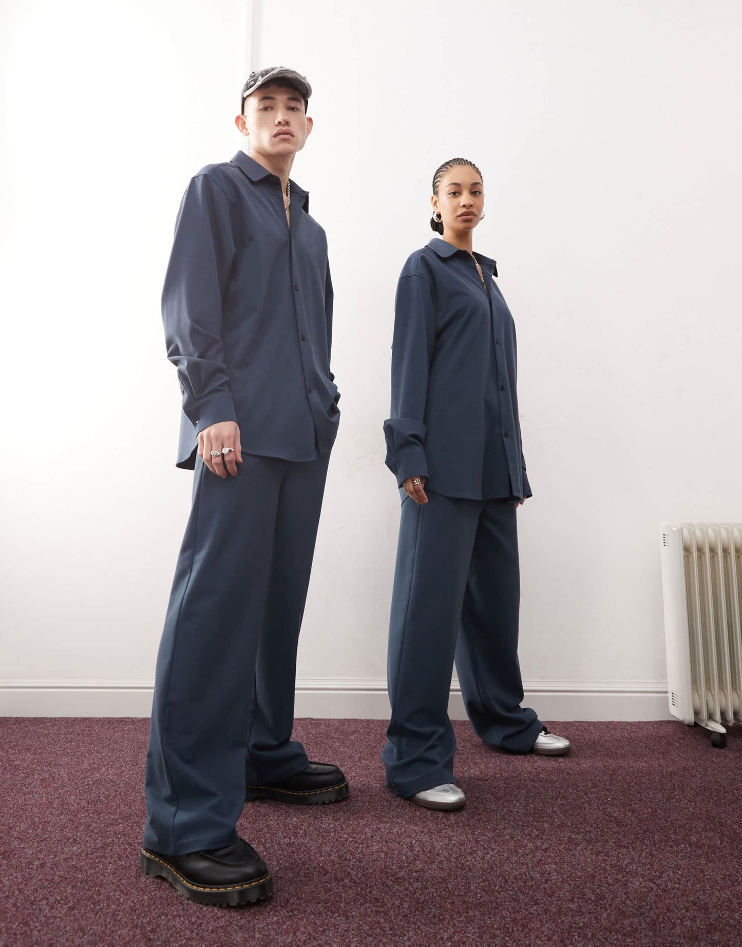 Reclaimed Vintage unisex wide leg suit trouser in navy co - ord - ASOS Sample Sale