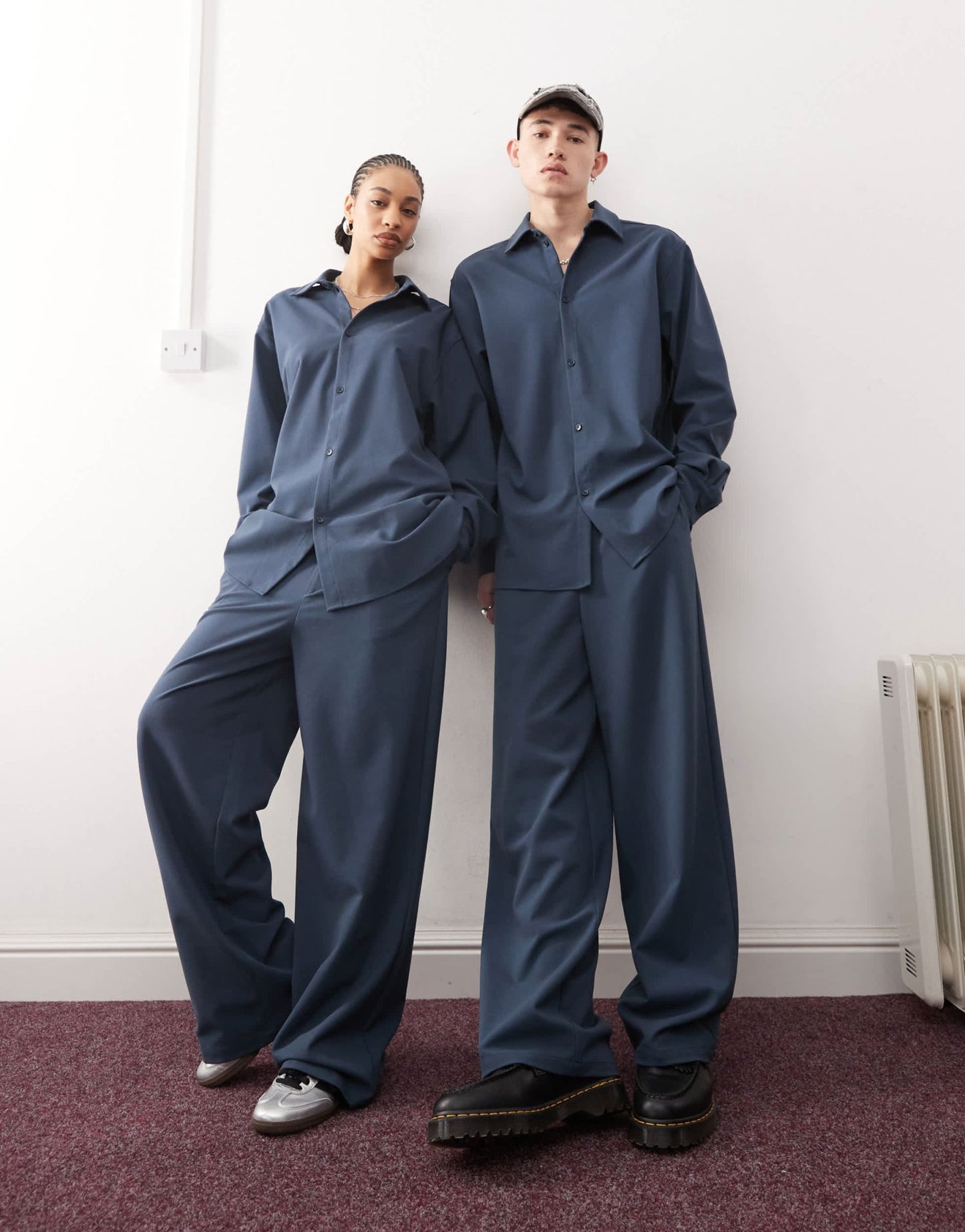 Reclaimed Vintage unisex wide leg suit trouser in navy co - ord - ASOS Sample Sale