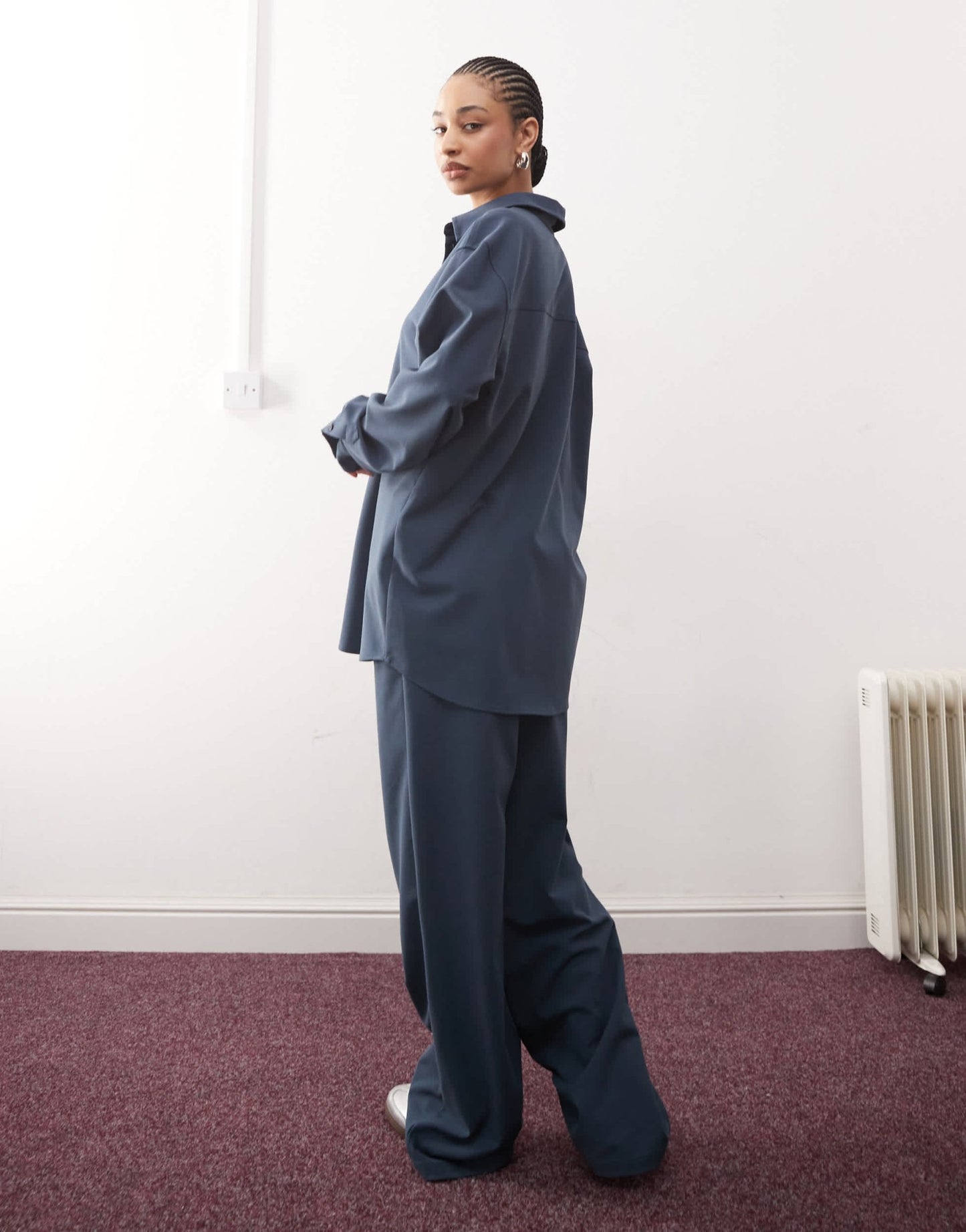 Reclaimed Vintage unisex wide leg suit trouser in navy co - ord - ASOS Sample Sale