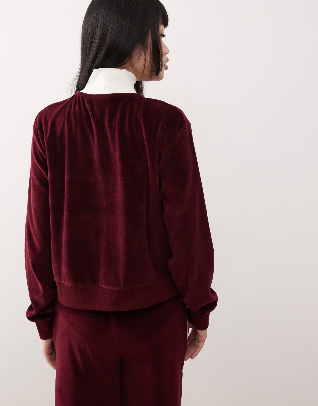 Reclaimed Vintage velour zip up track jacket in burgundy - ASOS Sample Sale